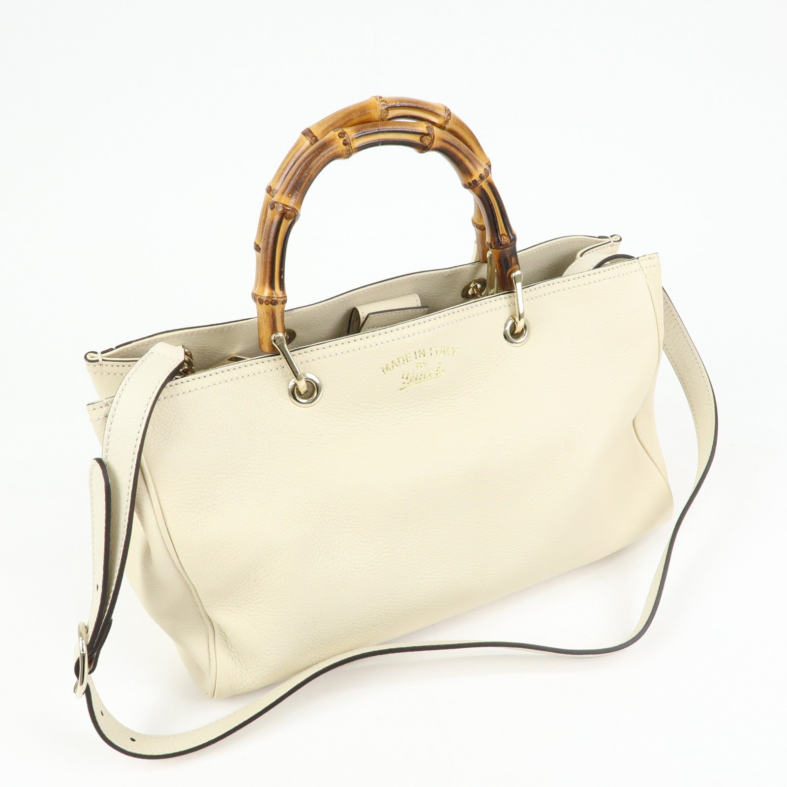 GUCCI Bamboo Shopper Medium 2Way Bag Shoulder Bag Ivory 323660