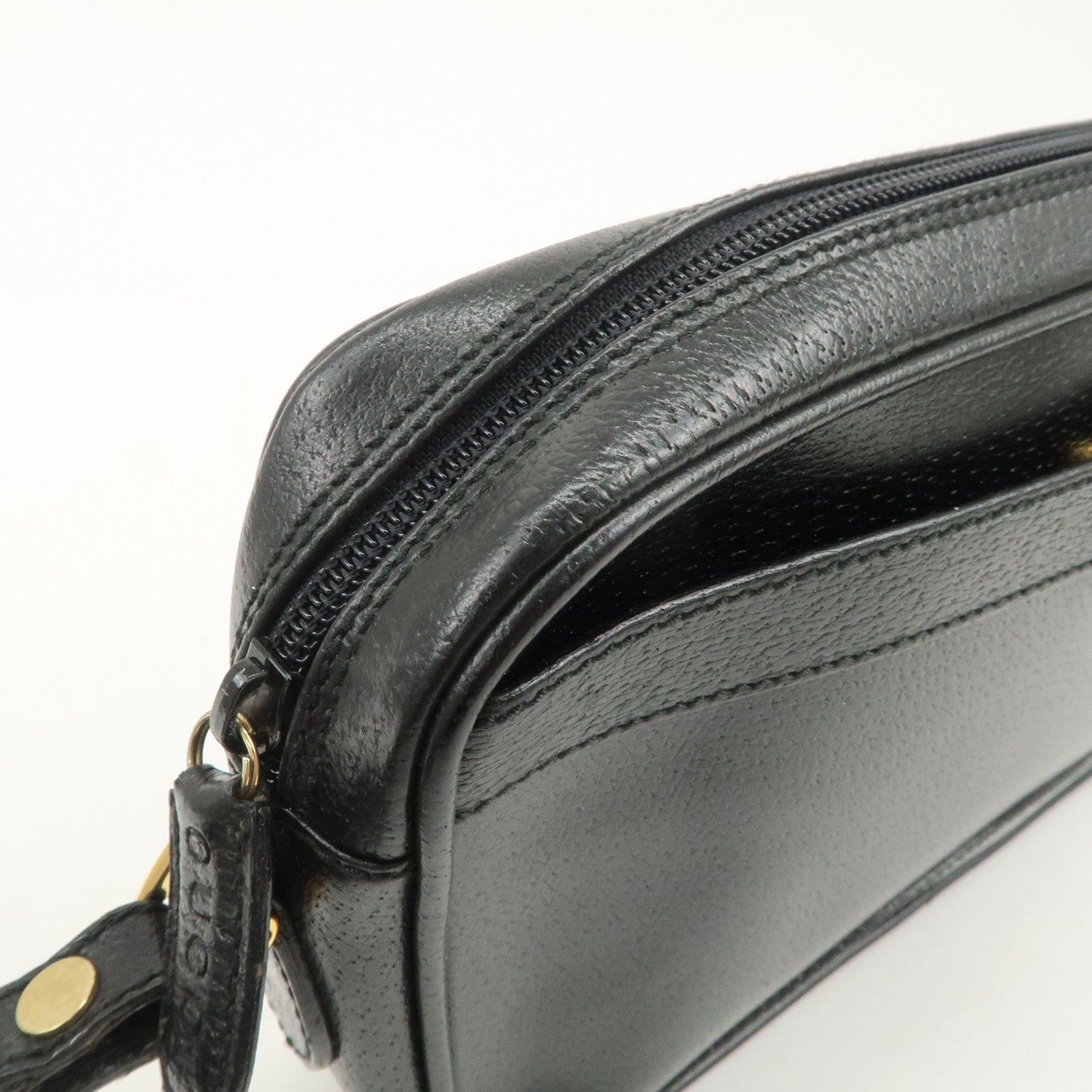 GUCCI Diamante Leather Clutch Bag Wristlet Bag Black 018・1095・3701