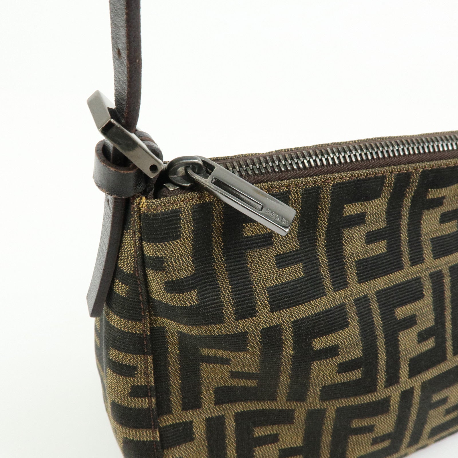 FENDI Zucca Canvas Leather Hand Bag Shoulder Bag Brown 8BR156