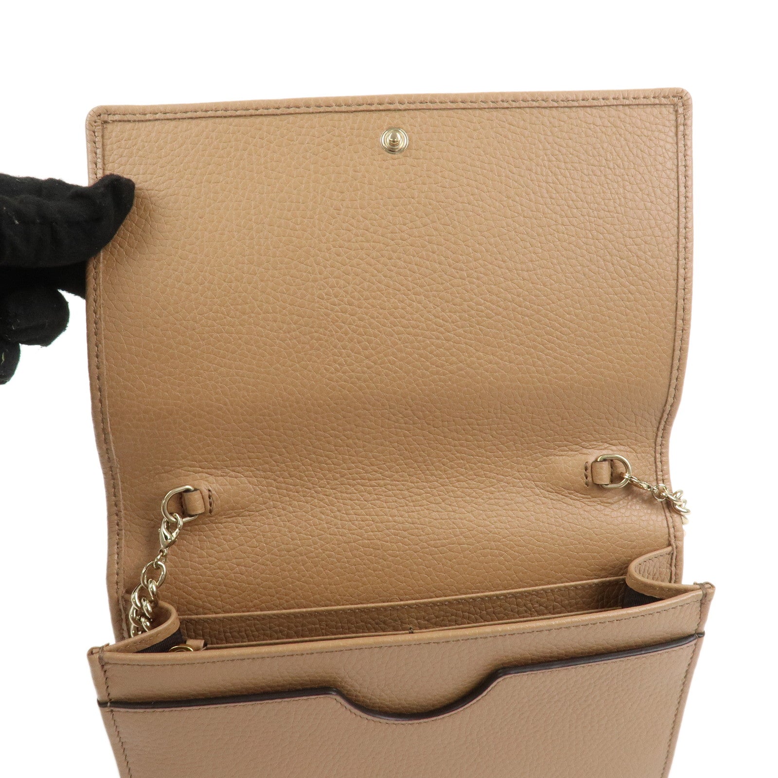 GUCCI SOHO Leather Chain Shoulder Bag Wallet Light Brown 598211