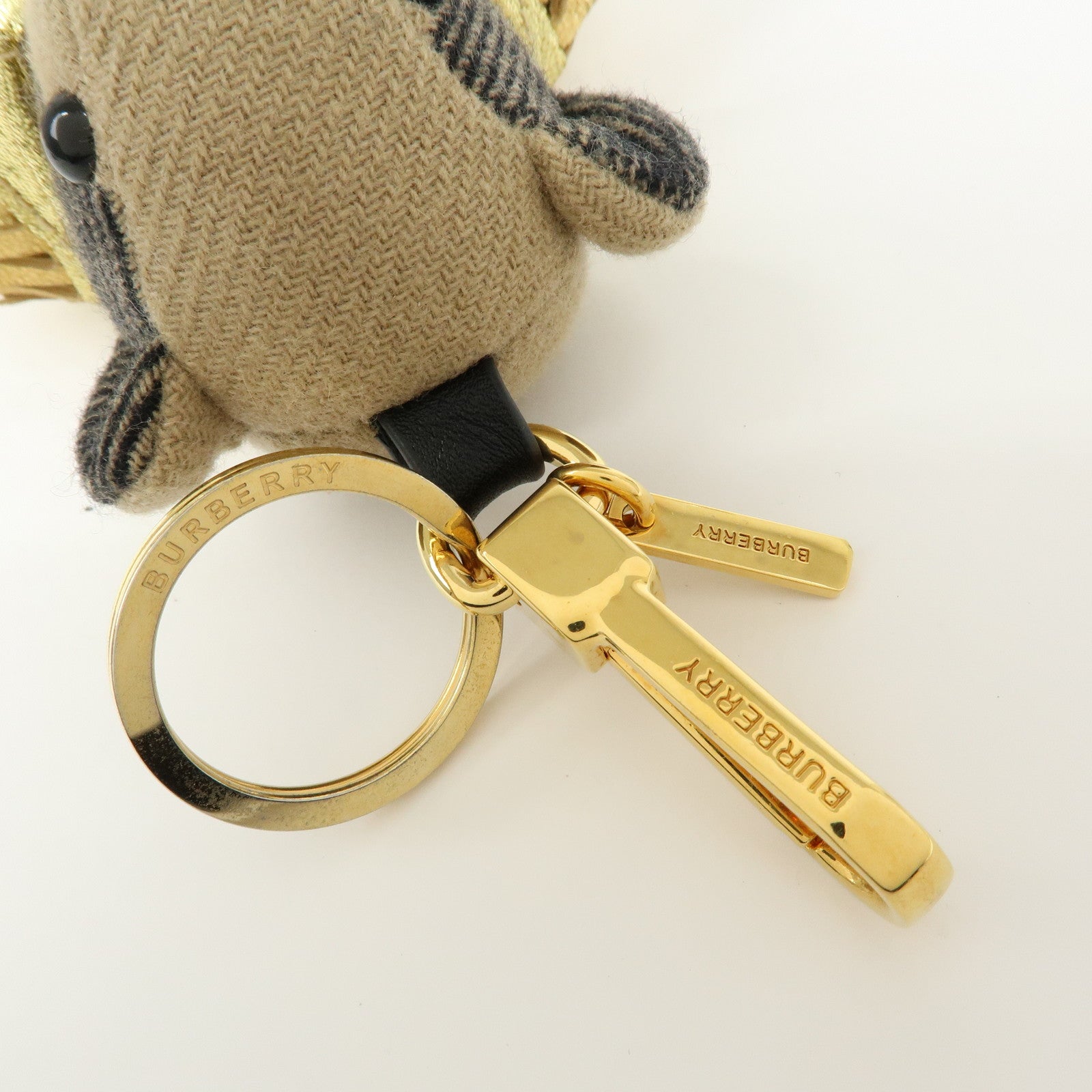 BURBERRY Thomas Bear Nova Plaid Canvas Leather Bag Charm Key Holder