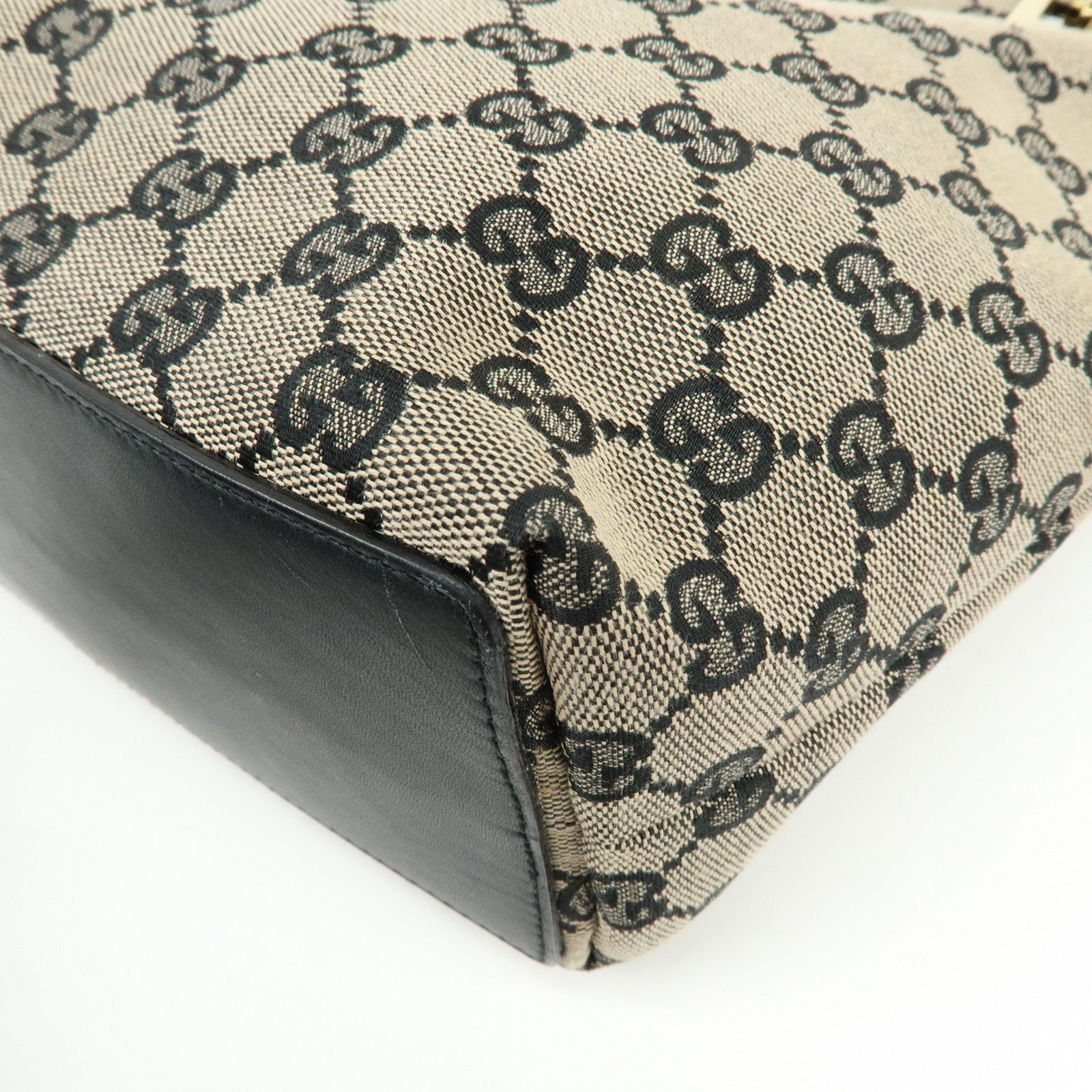 GUCCI GG Canvas Leather Tote Bag Hand Bag Beige Black 0021099