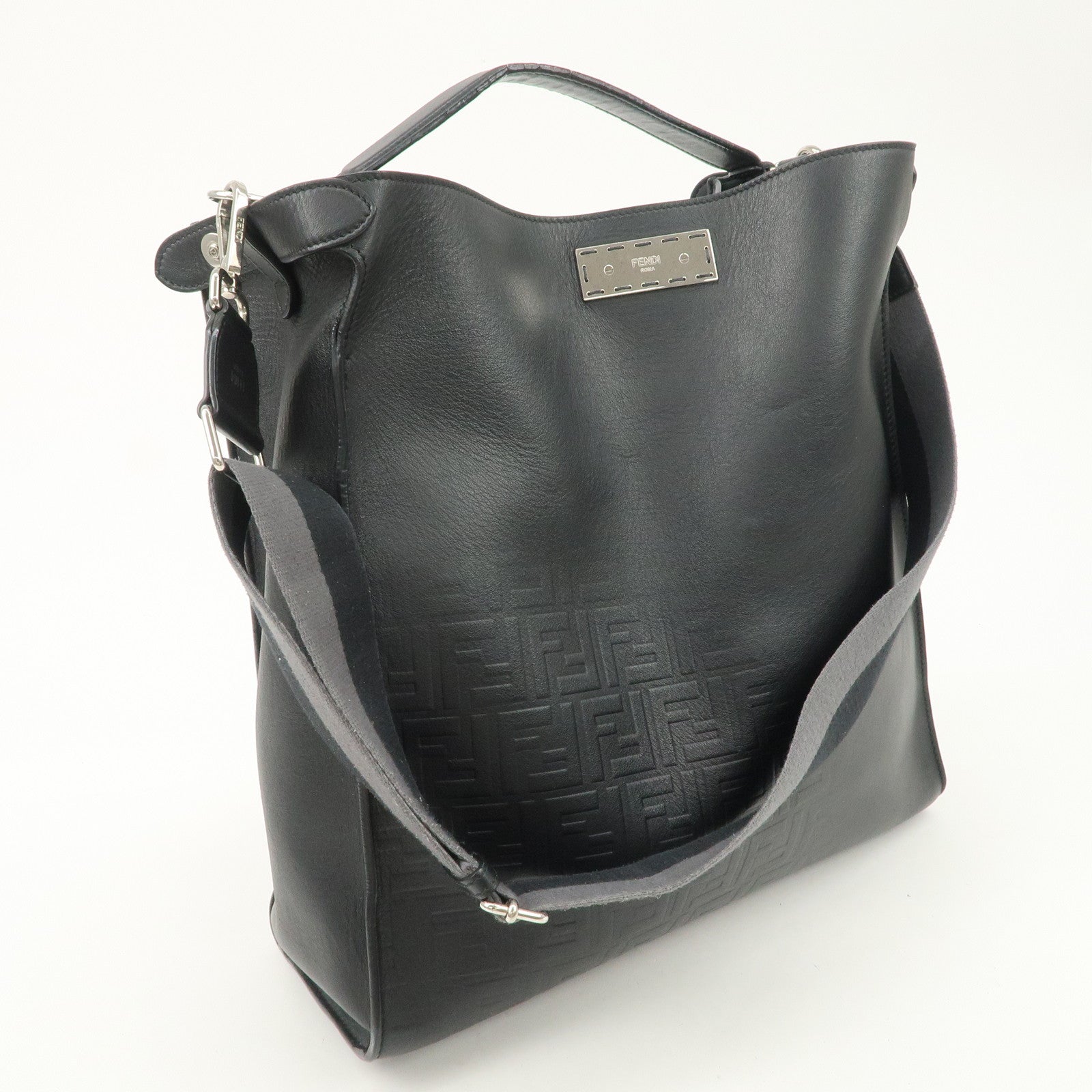 FENDI Peekaboo X-lite Fit Leather 2Way Bag Hand Bag Black Used