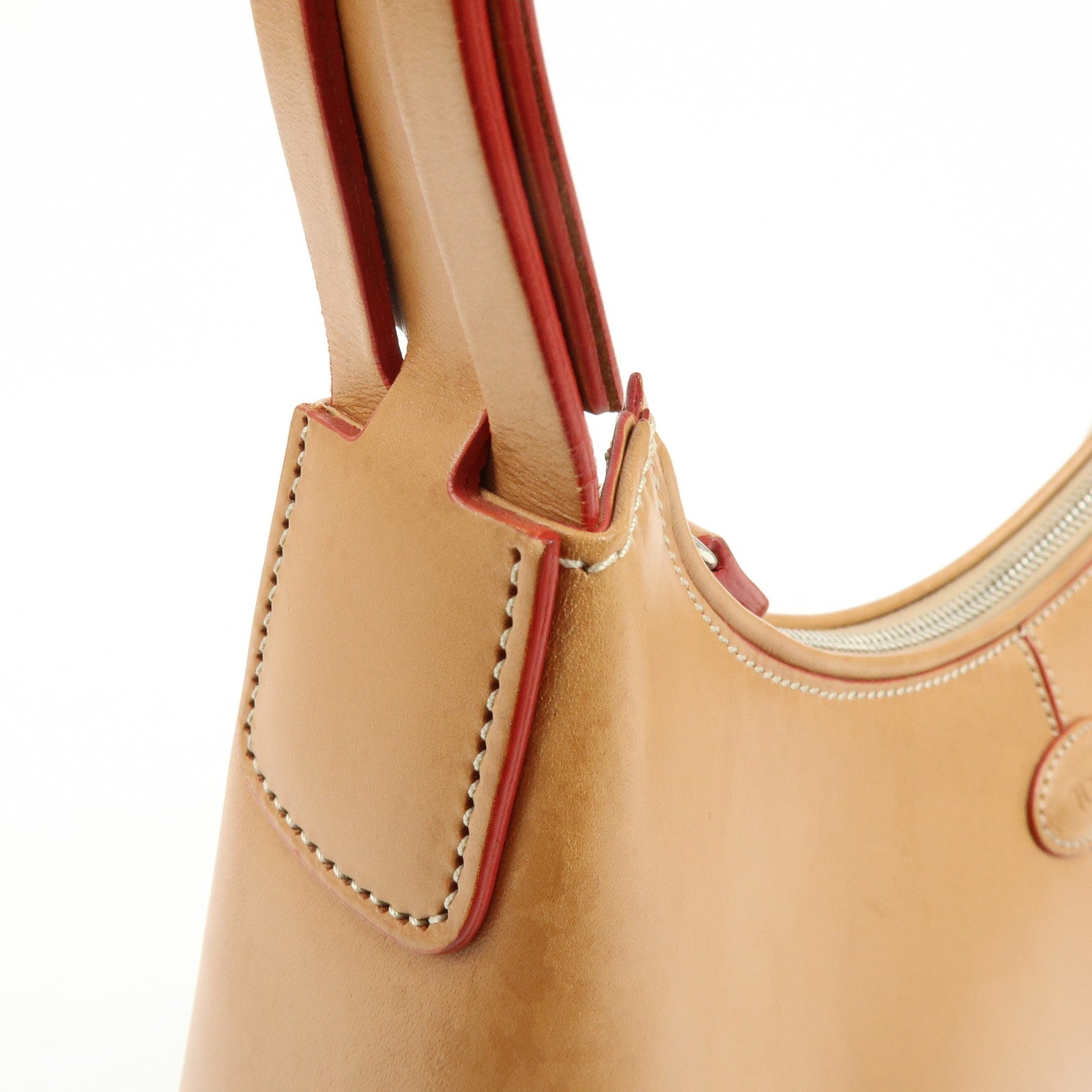 TOD'S Leather Stitched Shoulder Bag Hand Bag Camel