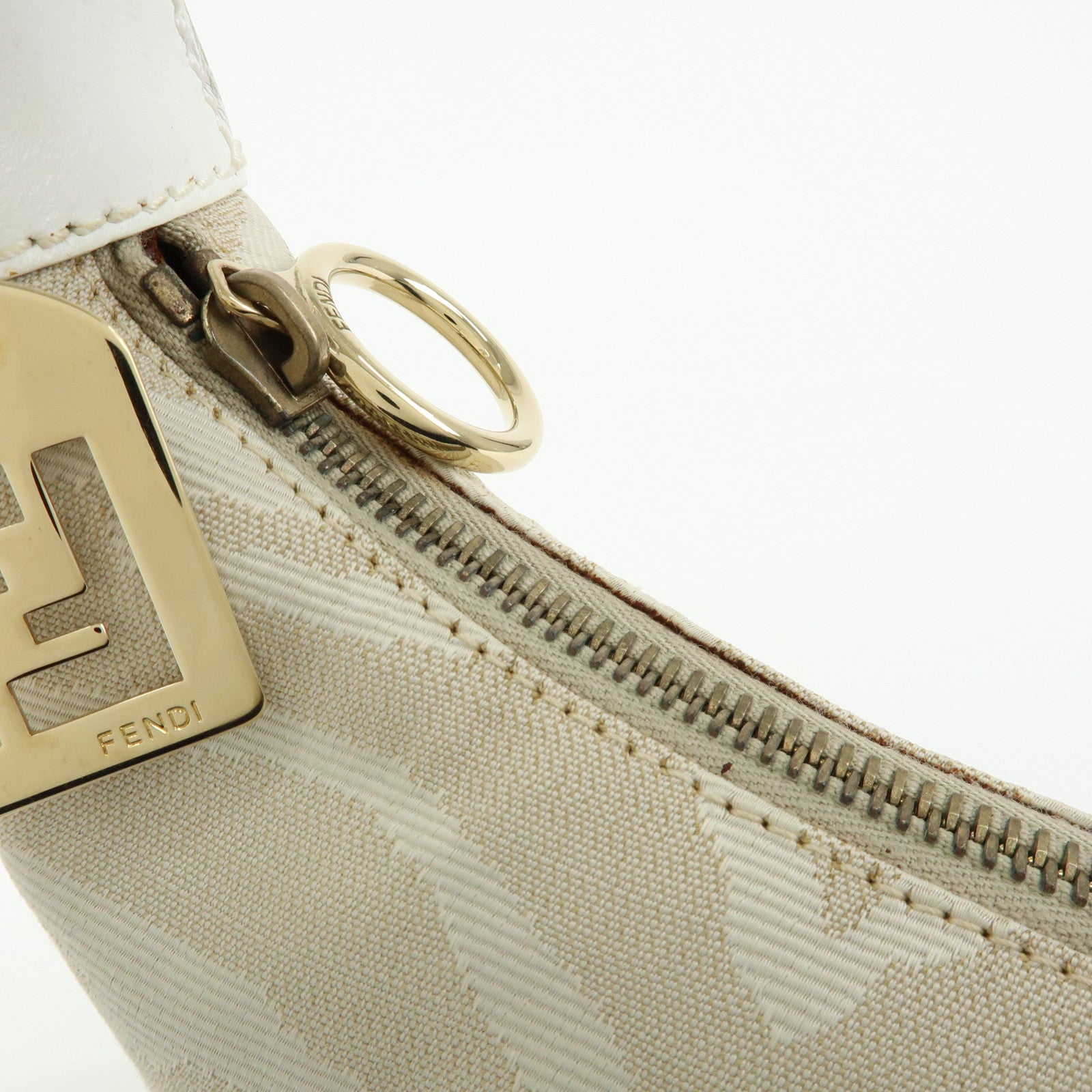FENDI Canvas Leather Hand Bag Shoulder Bag Light Beige White 8BR391