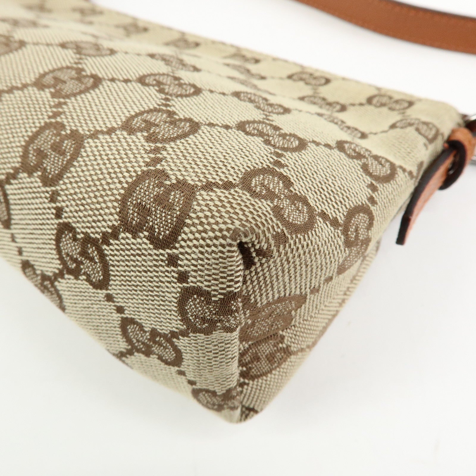 GUCCI GG Canvas Leather Mini Hand Bag Pouch Beige Brown 103399