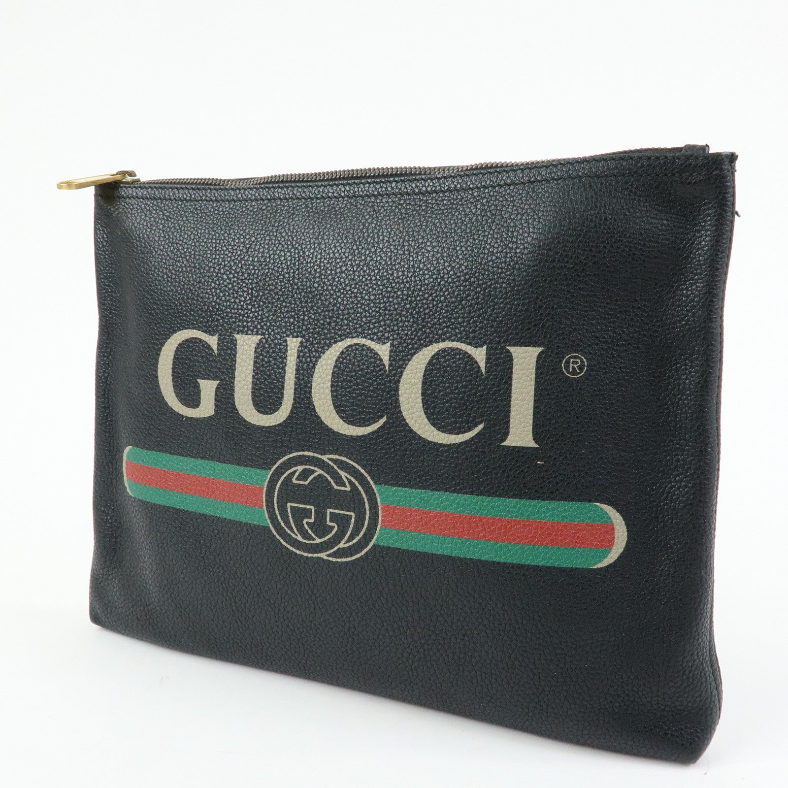 GUCCI Sherry Vintage Logo Leather Clutch Bag Black 500981