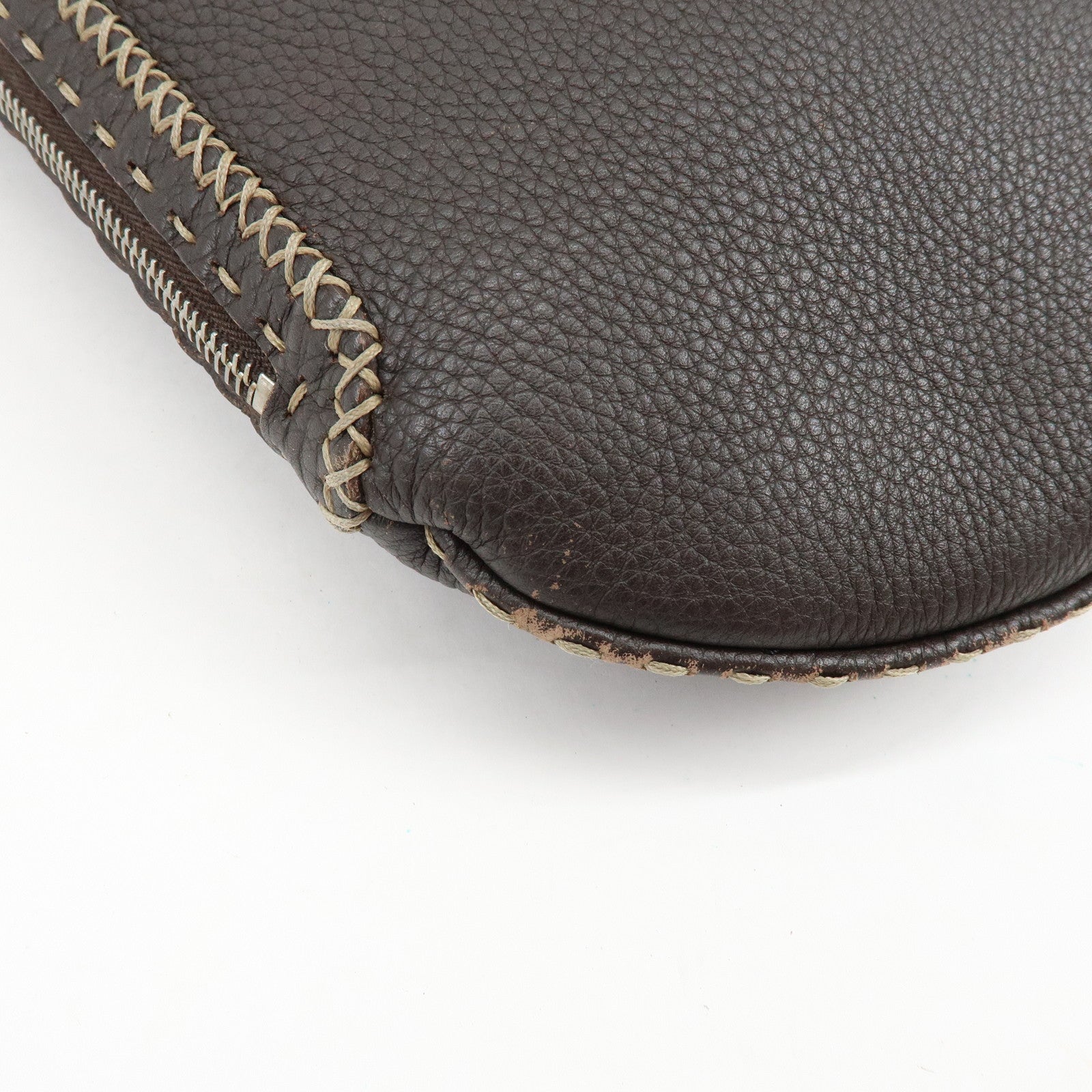 FENDI Selleria Leather Shoulder Bag Tote Bag Brown 491912908
