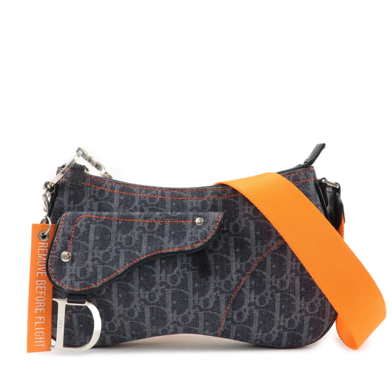 Christian Dior Flight Line Trotter Canvas Leather Shoulder Bag Denim Used