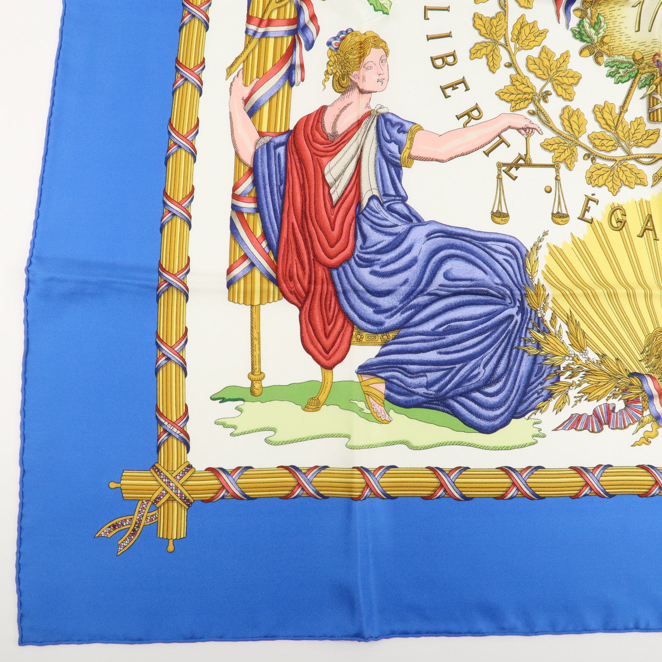 HERMES Carre 90 Silk 100% Scarf Blue Multi Color Used