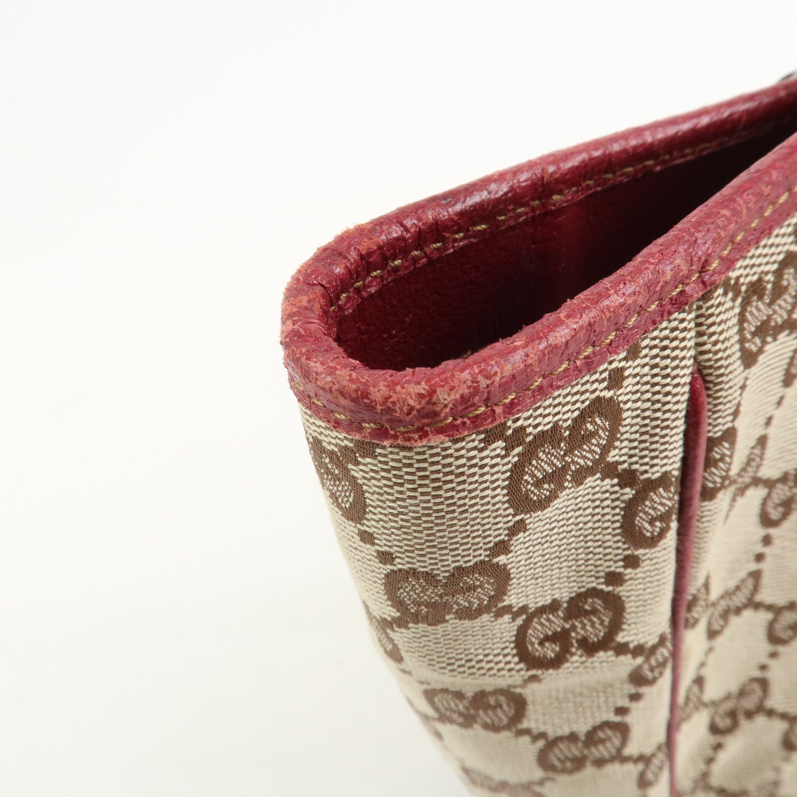 GUCCI GG Canvas Leather Hand Bag Tote Bag Beige Red 113019