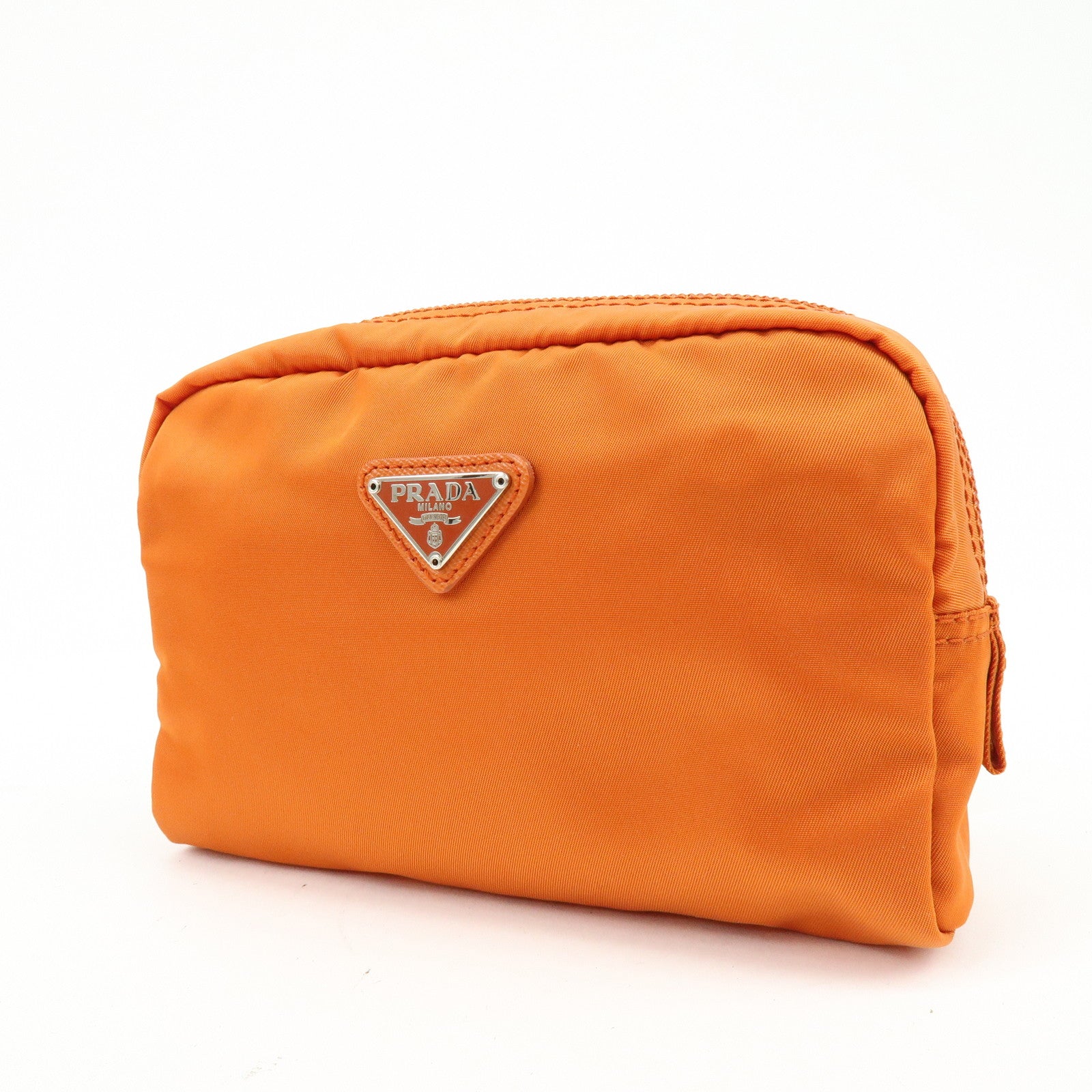 PRADA Triangle Logo Nylon Saffiano Leather Pouch Orange 1N0021