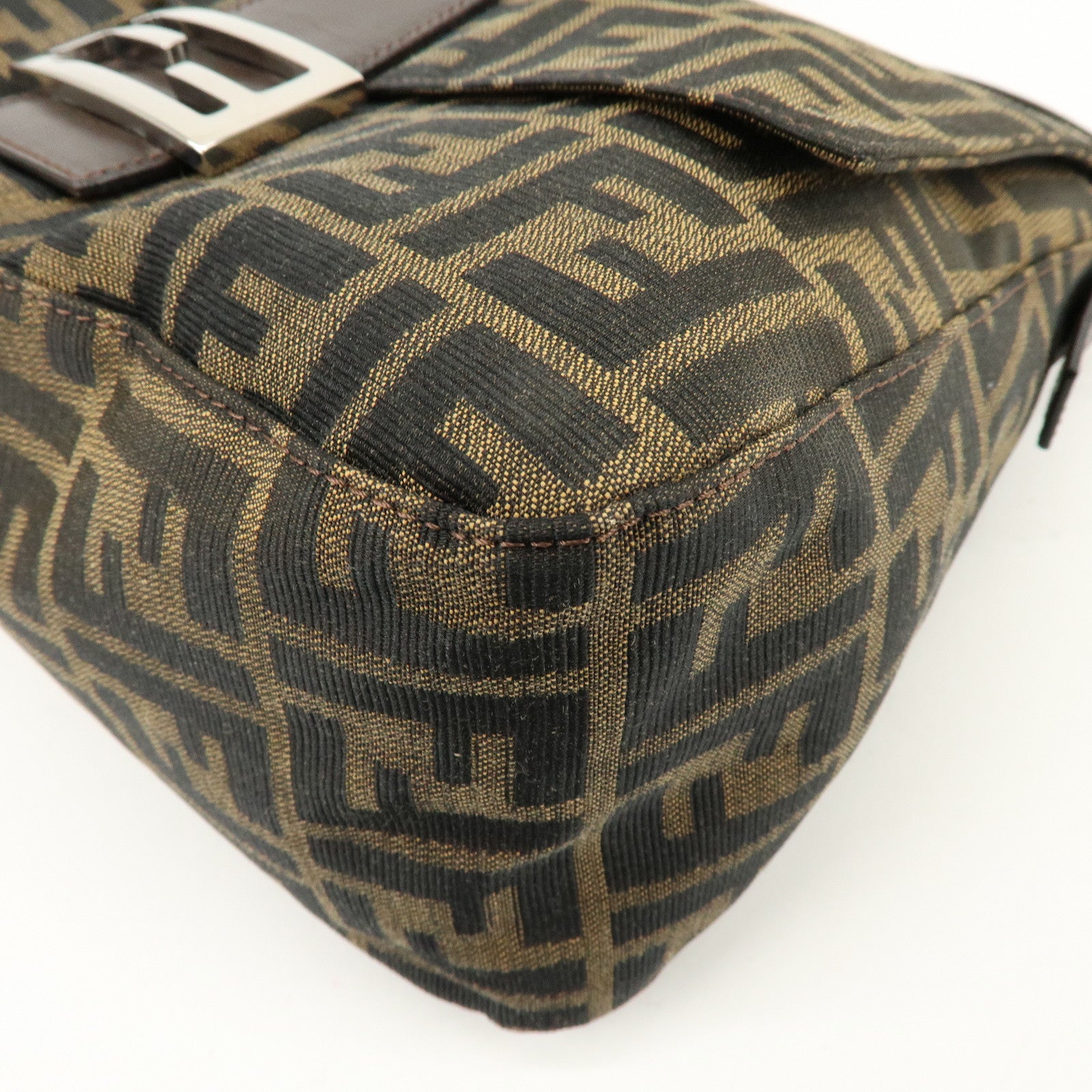 FENDI Mamma Baguette Zucca Canvas Leather Shoulder Hand Bag 26325