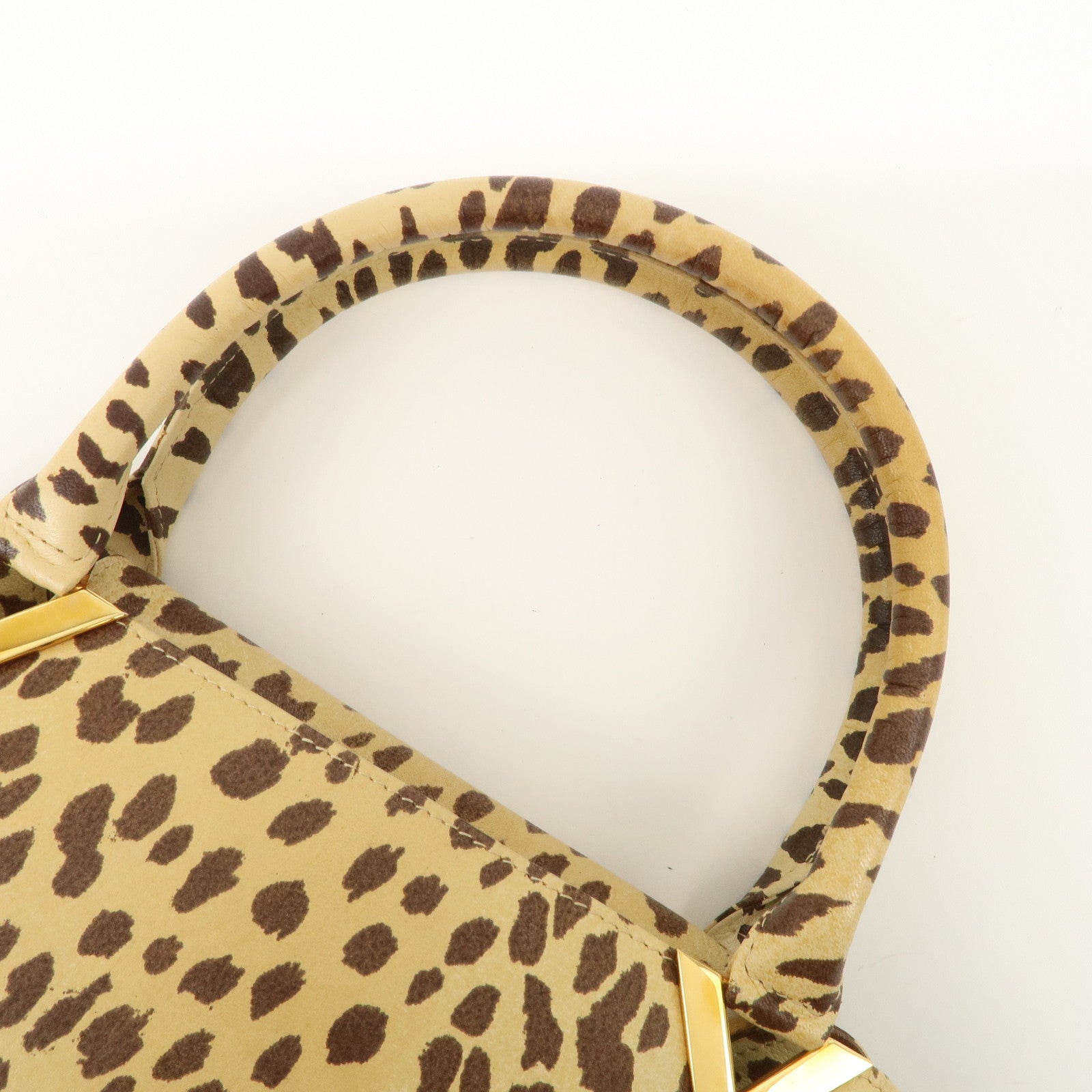VALENTINO Leather Hand Bag Animal Leopard Beige Brown