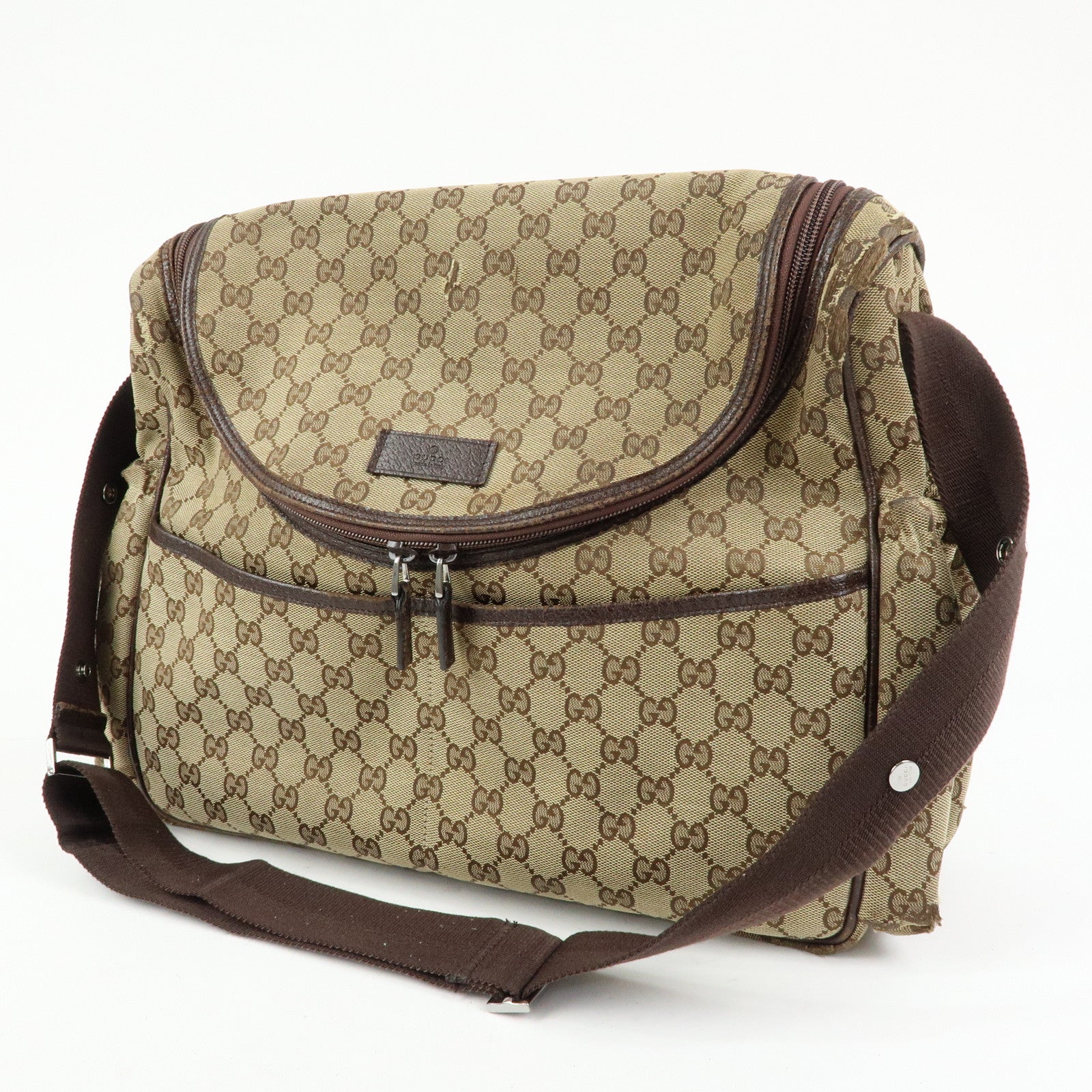 GUCCI GG Canvas Leather Shoulder Crossbody Bag Beige Brown 123326