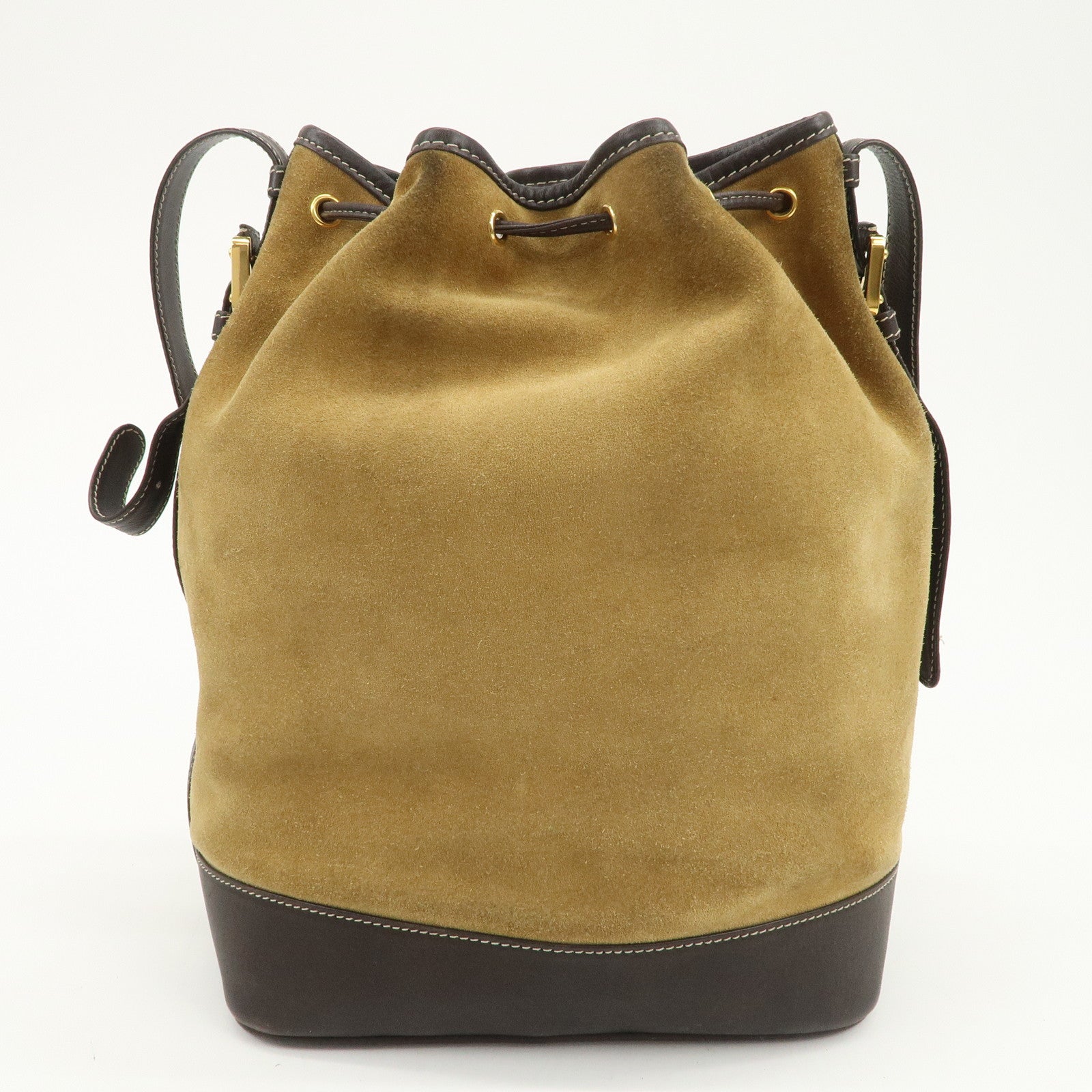LOEWE Anagram Logo Suede Leather Shoulder Bag Brown