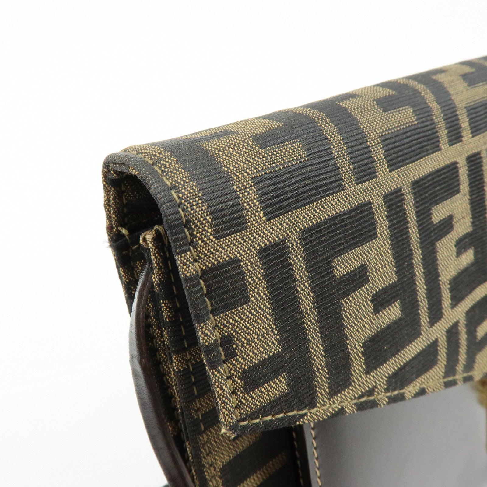 FENDI Zucca Canvas Leather Wrist Bag Clutch Bag Pouch Brown Black