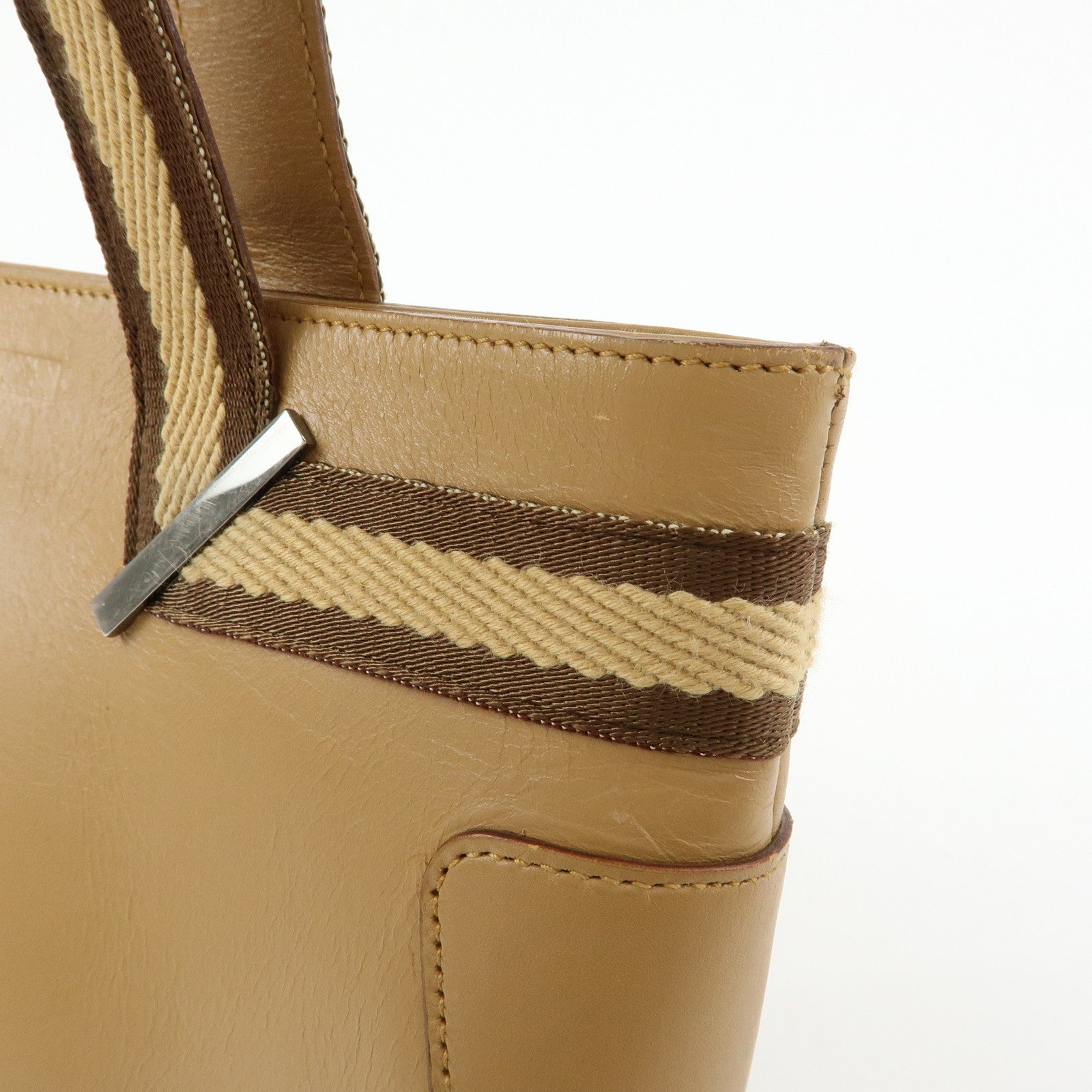 GUCCI Sherry Leather Canvas Hand Bag Beige Brown 000.0860