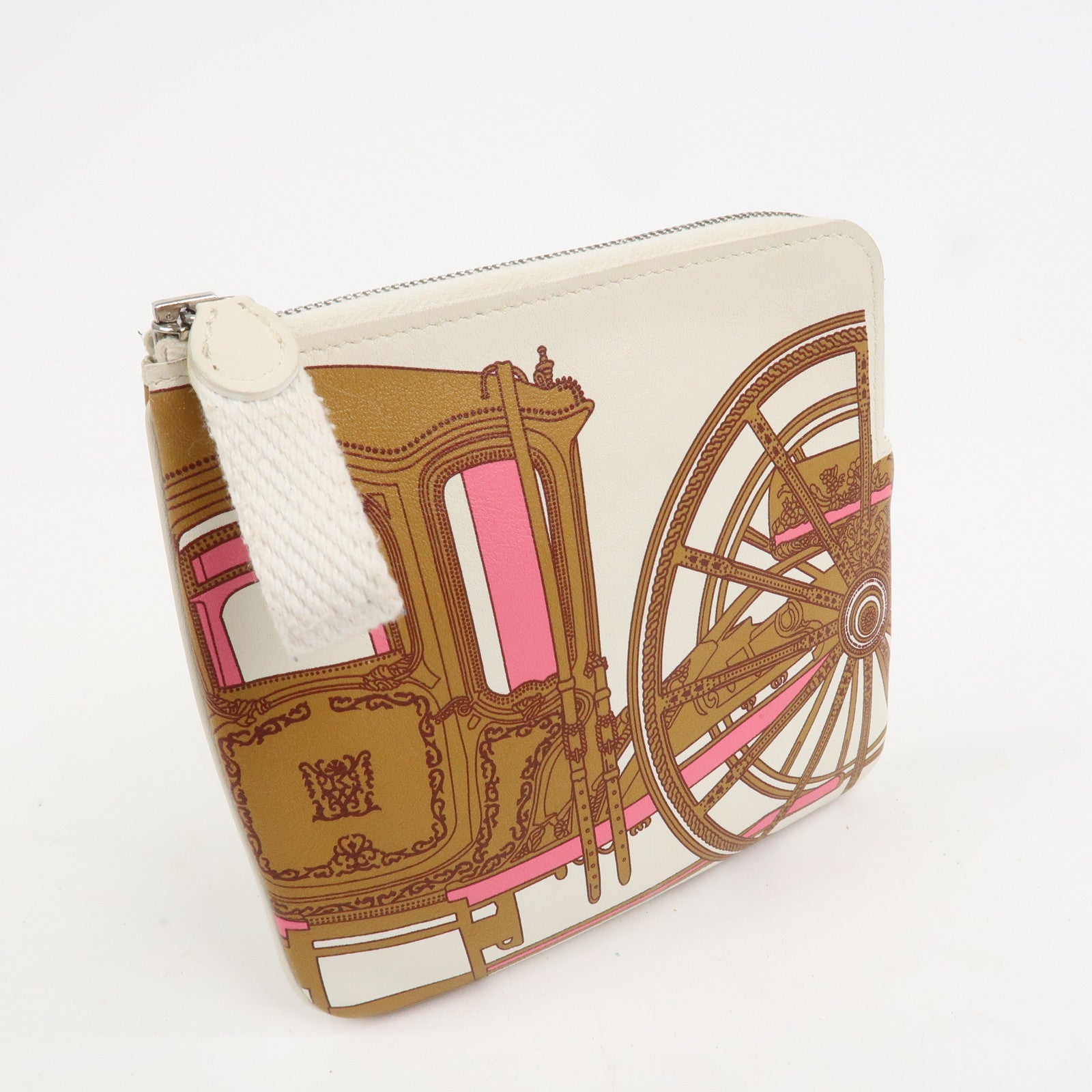 HERMES Carre Calf Skin Pocket Pouch BALADE EN BERLINE Ivory Brown