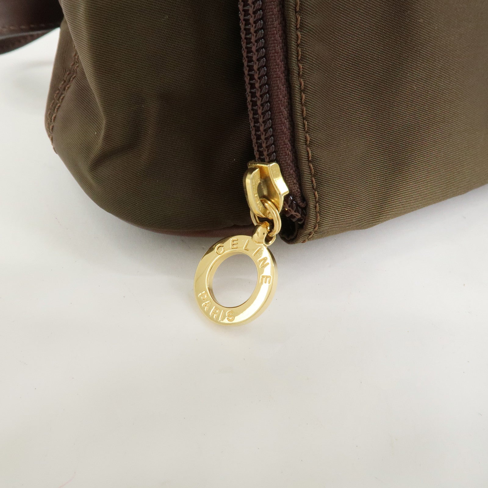 CELINE Logo Nylon Leather Backpack Ruck Sack Brown