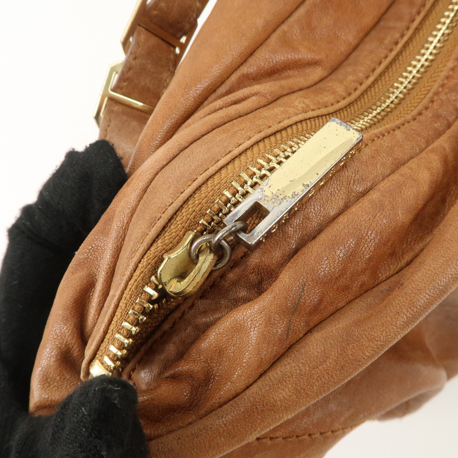 TORY BURCH Leather Shoulder Bag Brown Gold Hardware Used