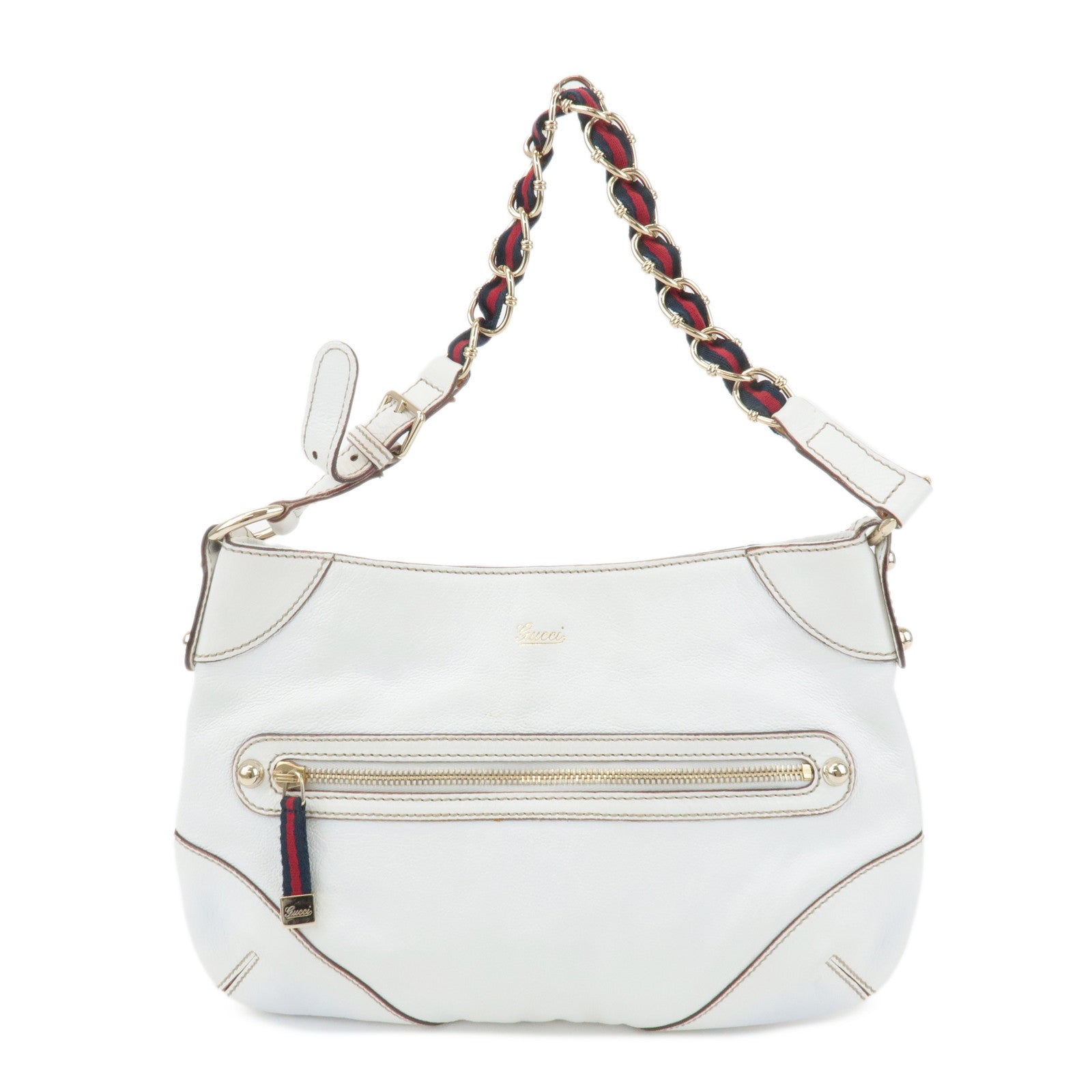 GUCCI Sherry Leather Chain Shoulder Bag Hand Bag White 153011 Used