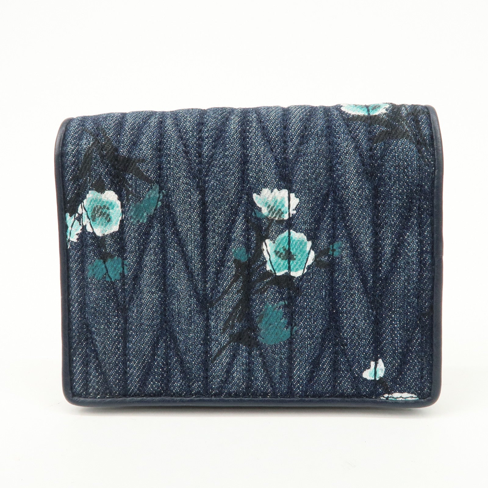 MIU MIU Matelasse Denim Leather Bi-fold Compact Wallet Indigo Blue 5MV204