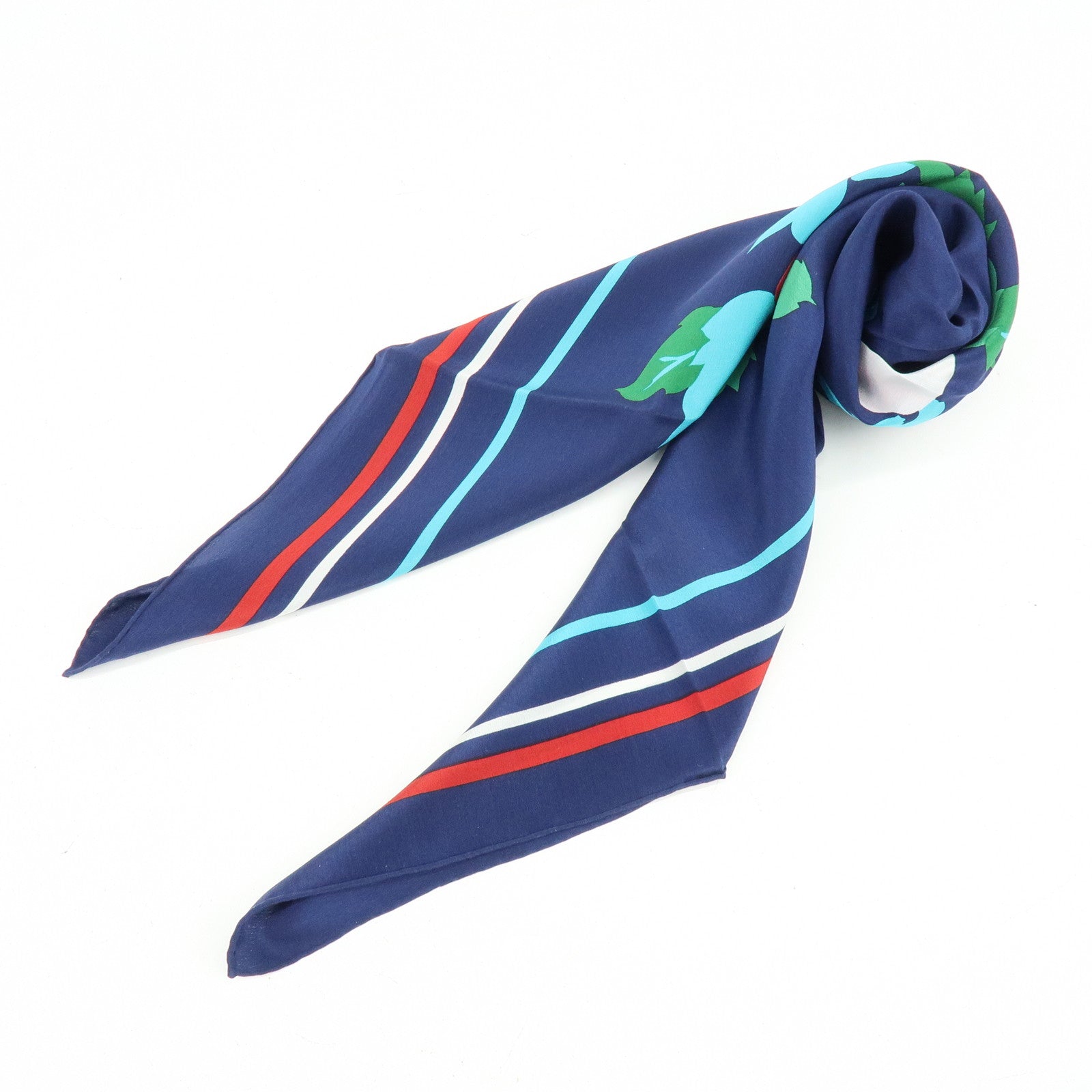 Christian Dior Silk 100% Scarf Flower Motif Navy Multicolor