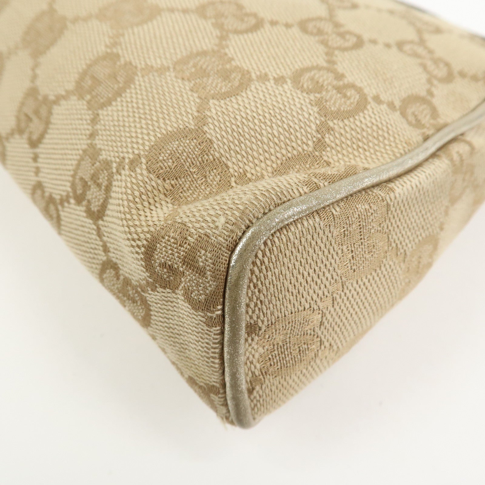 GUCCI Abbey GG Canvas Leather Pouch Hand Bag Beige Gold 145750