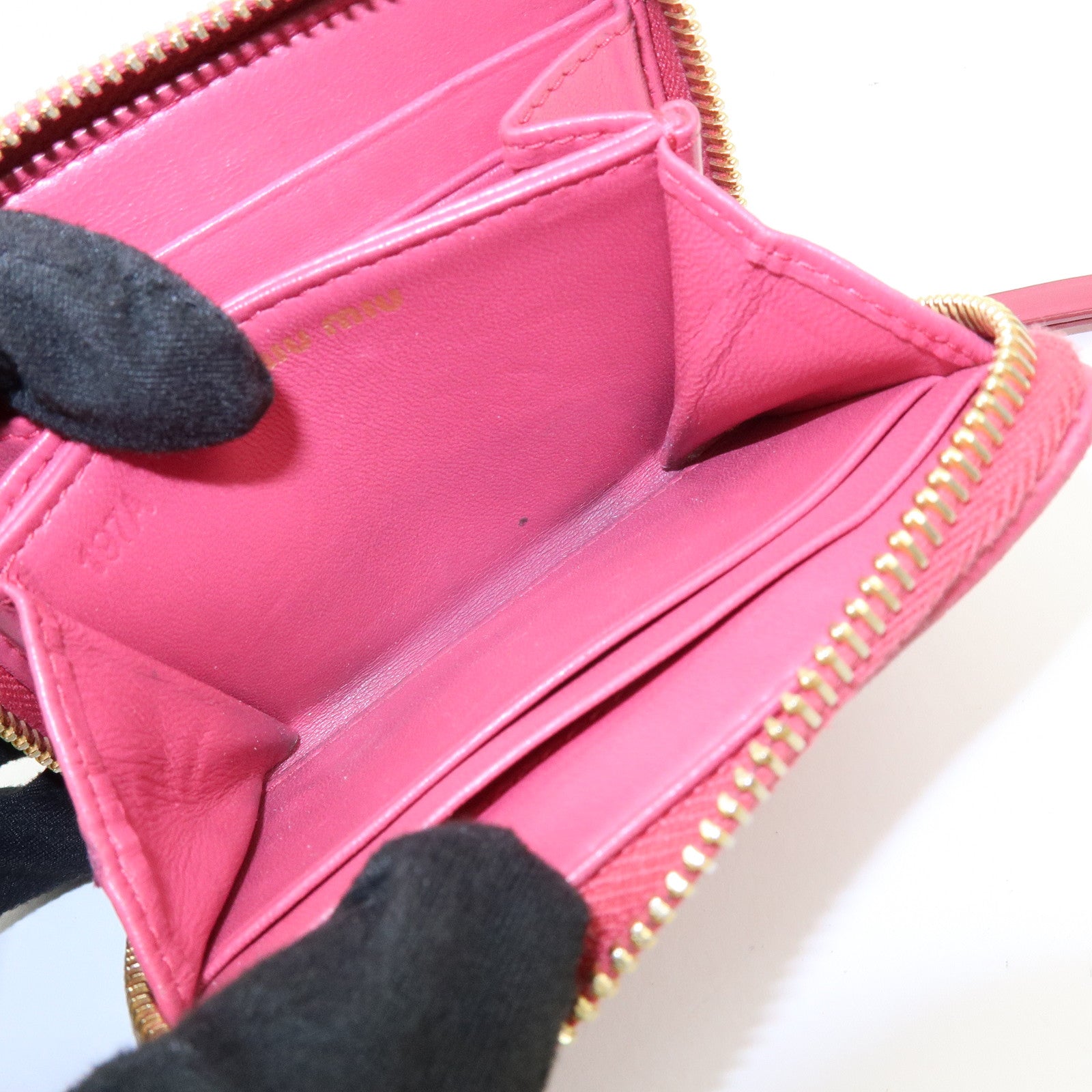 MIU MIU Logo Nappa Leather Coin Case Coin Purse Pink 5MM268