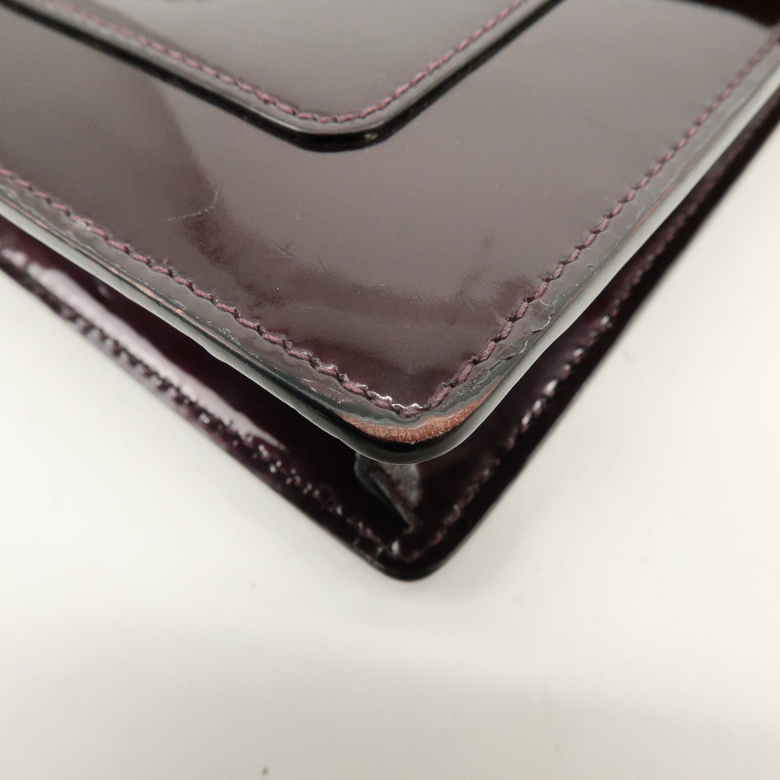 BVLGARI Serpenti Forever Patent Leather Chain Wallet Purple