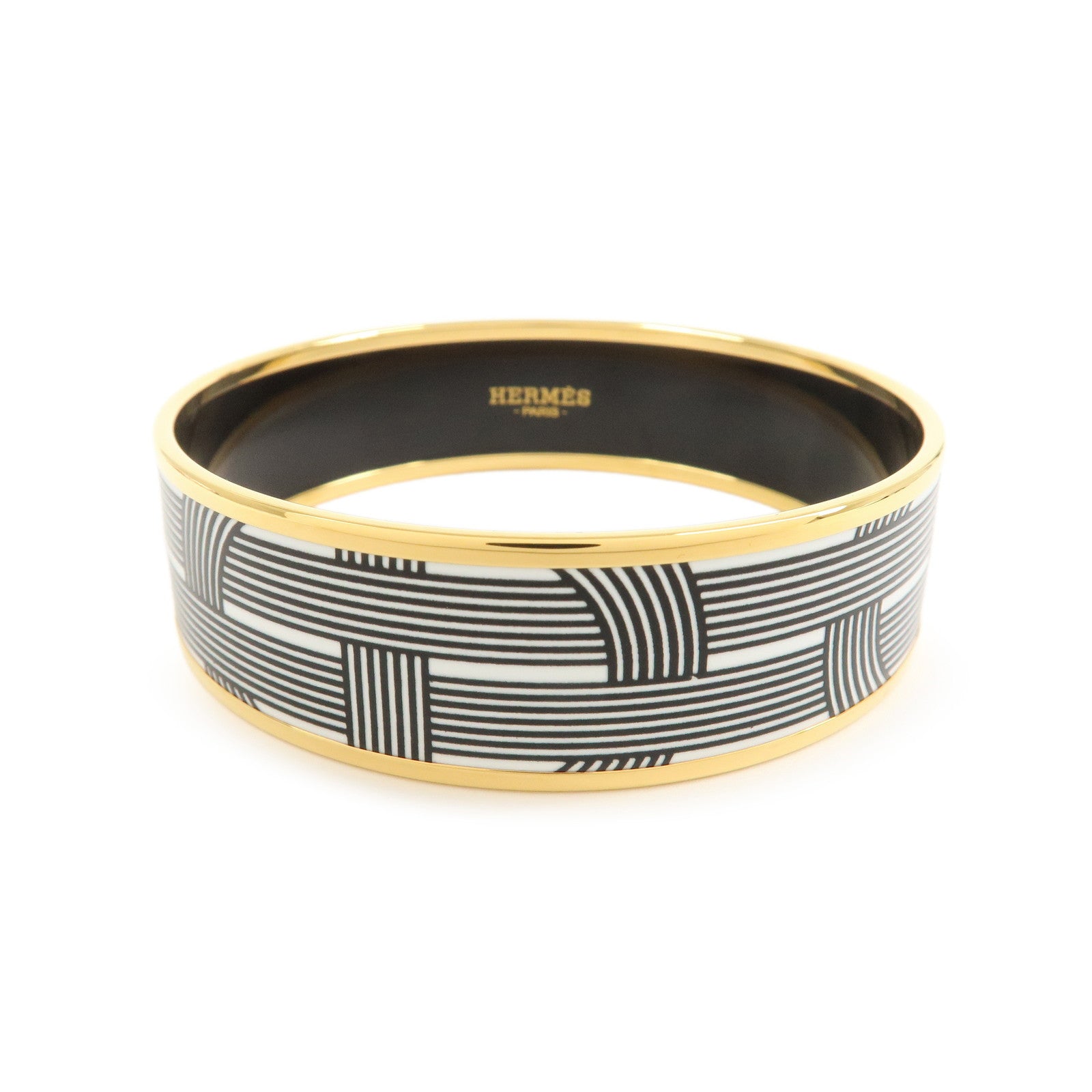 HERMES Email GM Bangle Bracelet White Black