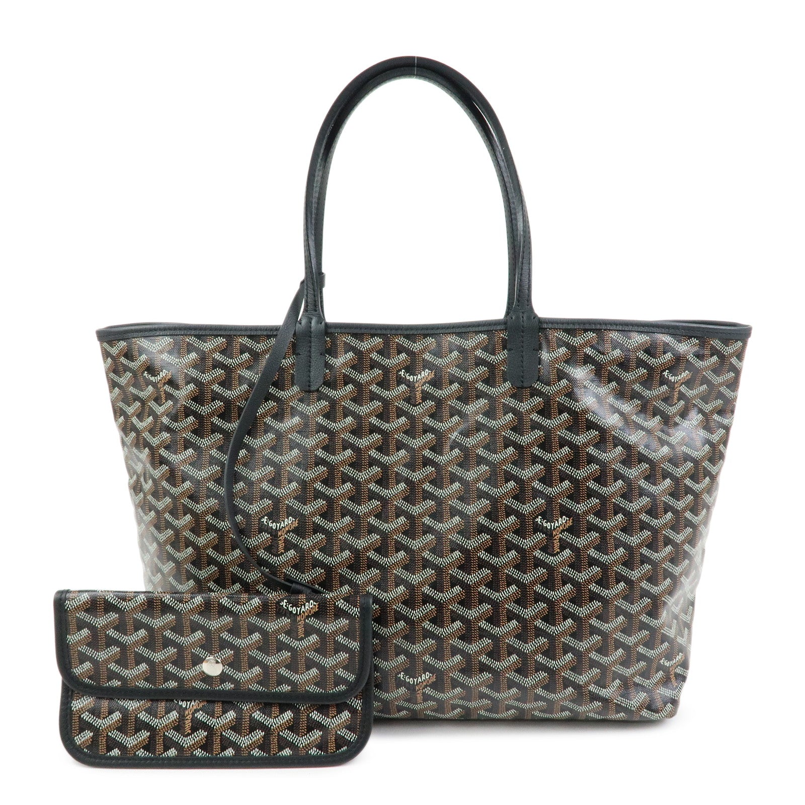 GOYARD Saint Louis PM PVC Leather Tote Bag Hand Bag Black Brown