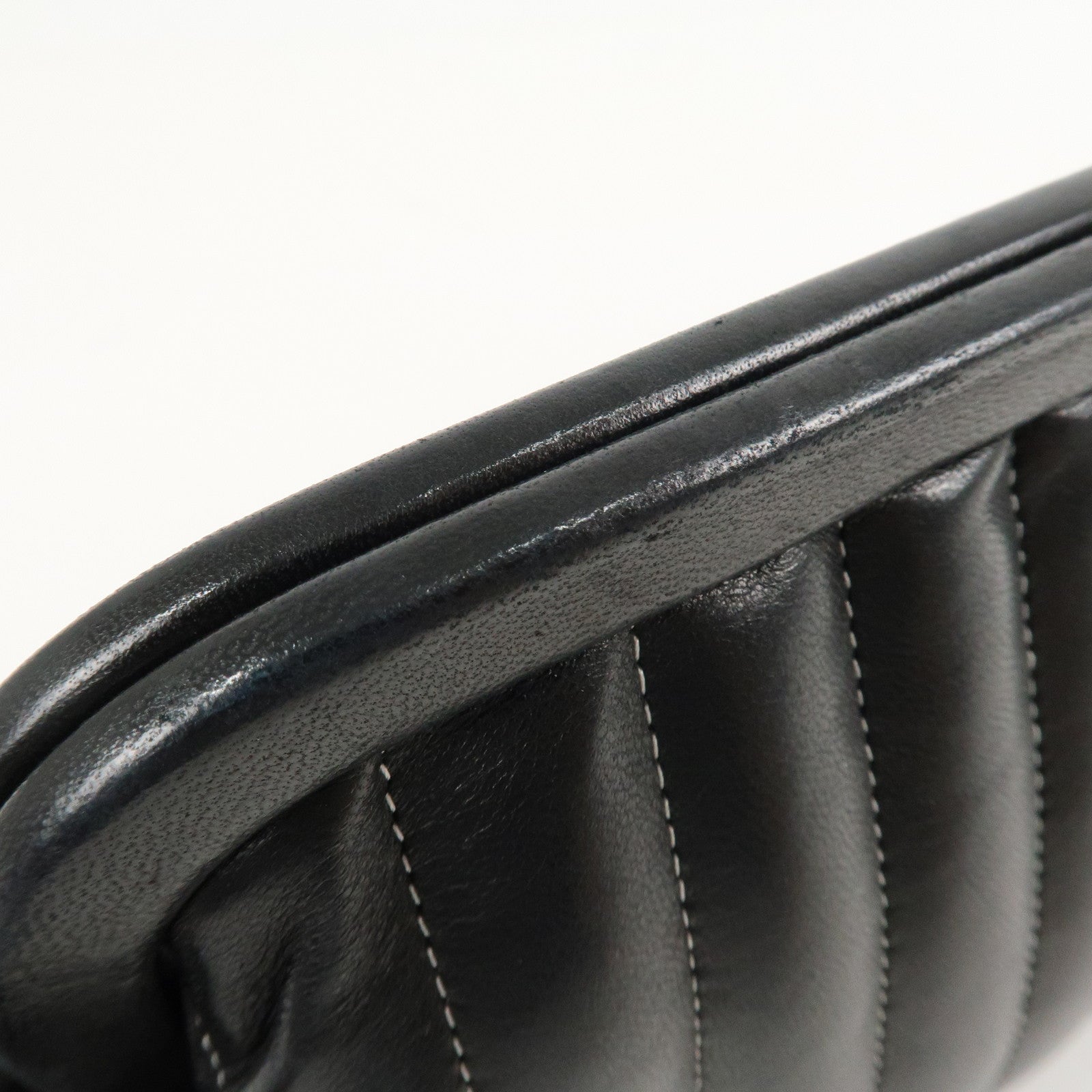 CHANEL Mademoiselle Line Lamb Skin Clutch Bag Hand Bag Black