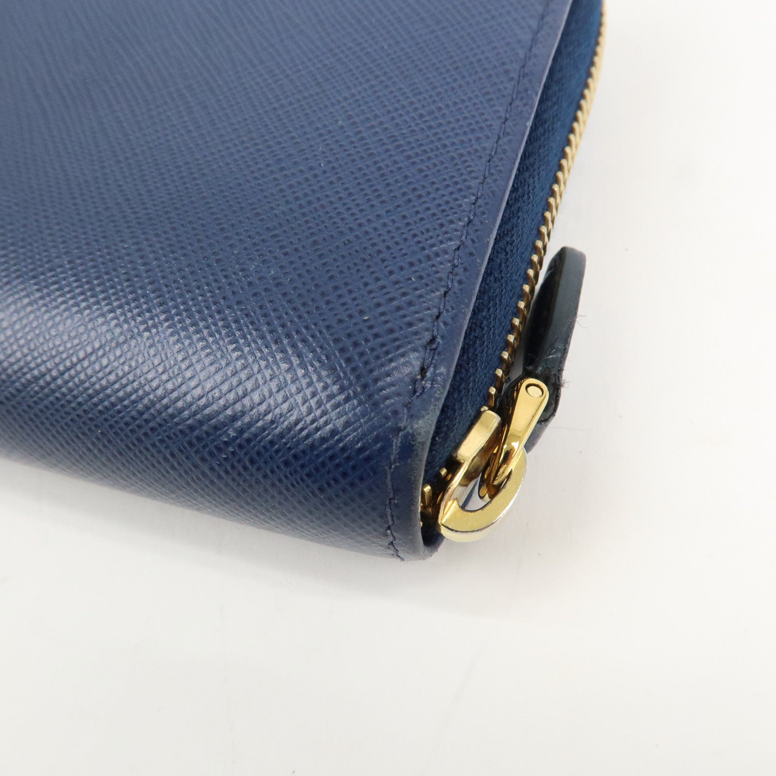 PRADA Triangle Logo Saffiano Leather Zippy Long Wallet Navy 1ML506