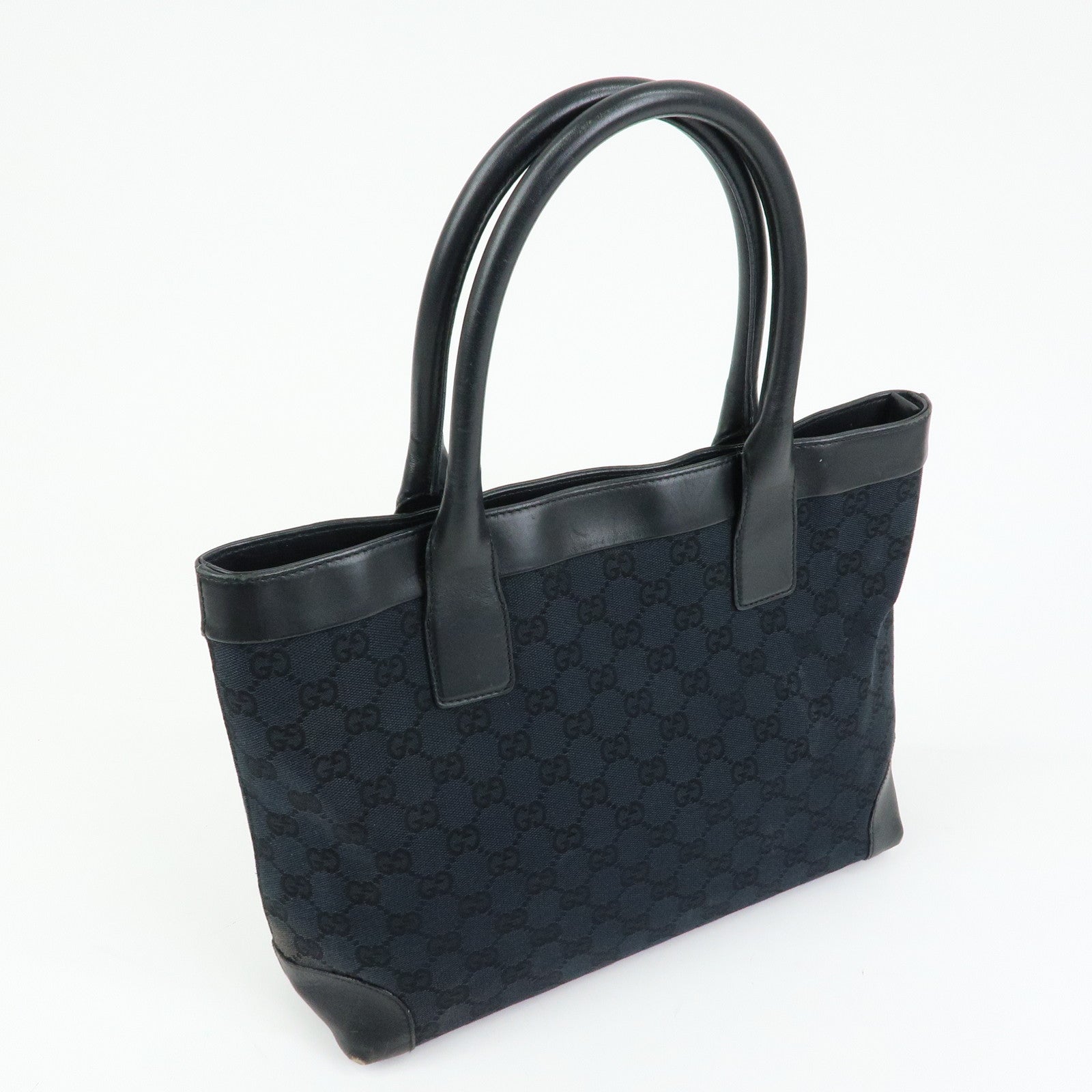 GUCCI GG Canvas Leather Tote Bag Shoulder Bag Black 002.1119