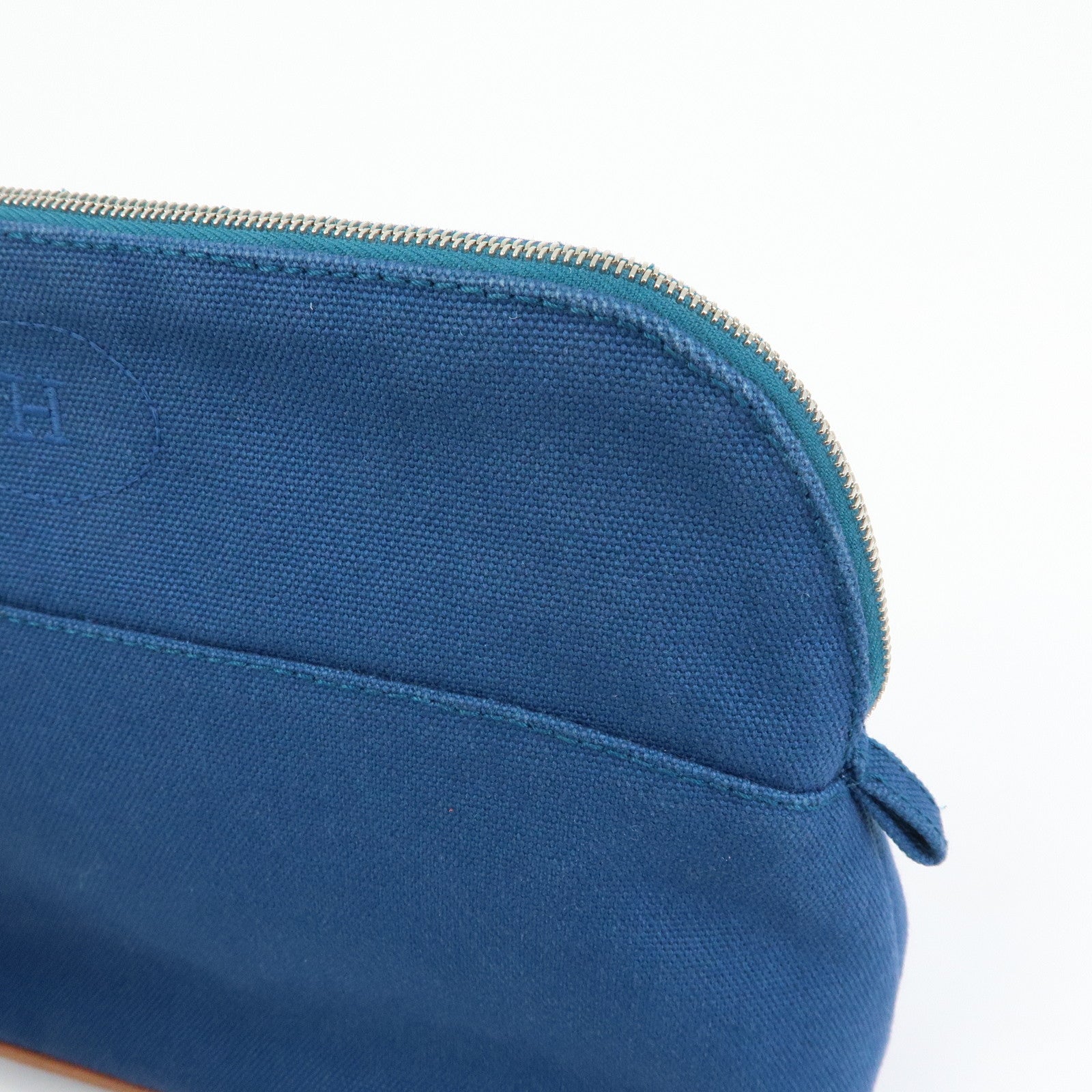 HERMES Bolide MM Cotton Leather Costmetic Pouch Blue