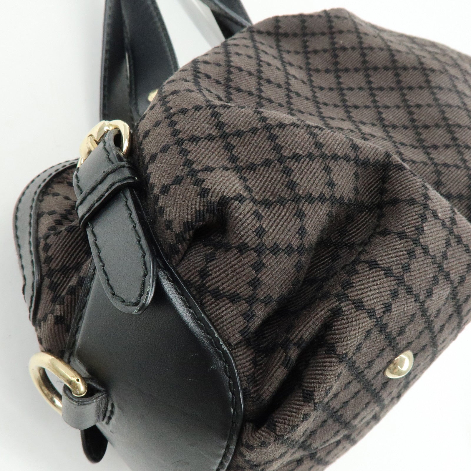 GUCCI Diamante Canvas Leather Shoulder Boston Bag Brown 269930
