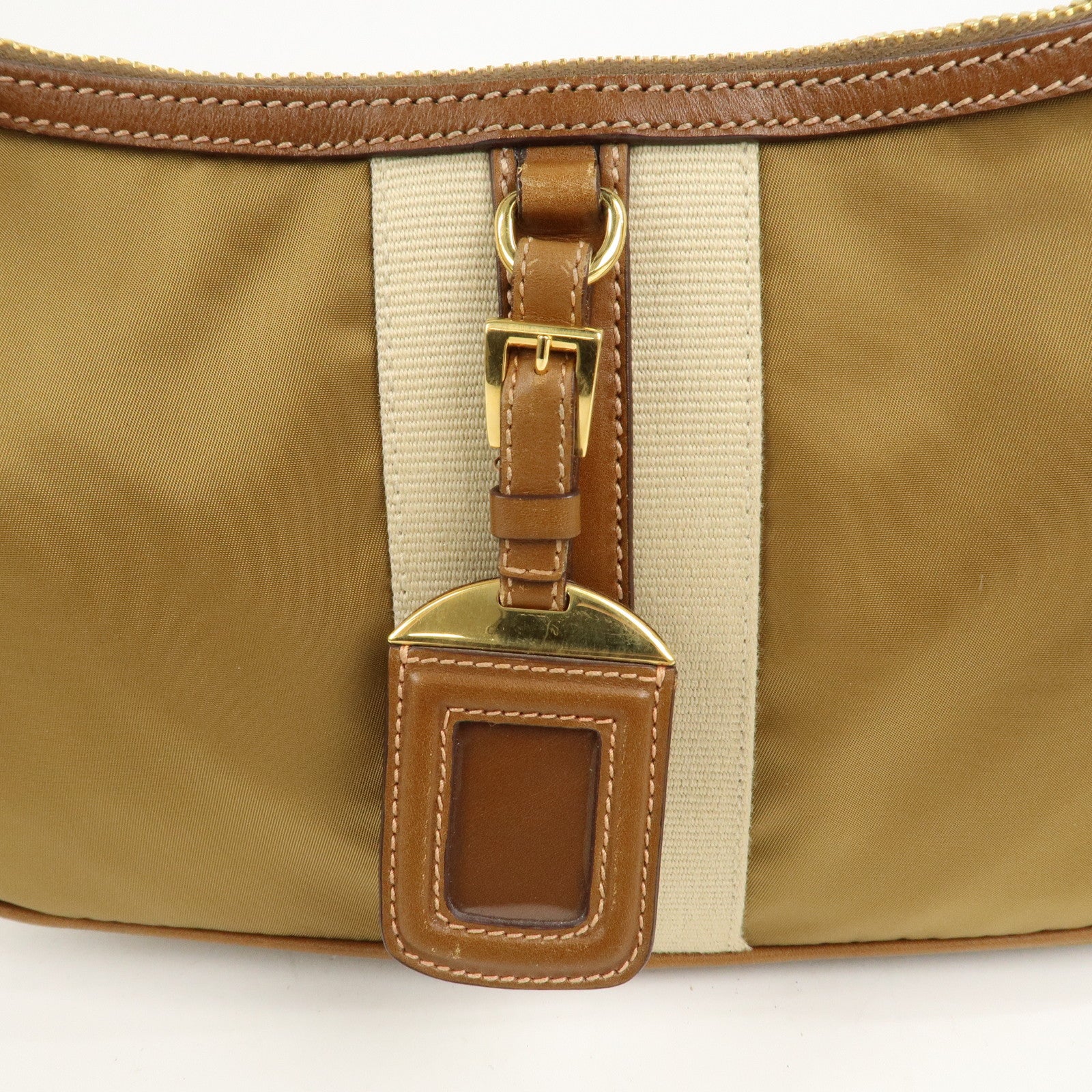 PRADA Triangle Logo Nylon Leather Shoulder Bag Brown BR3043