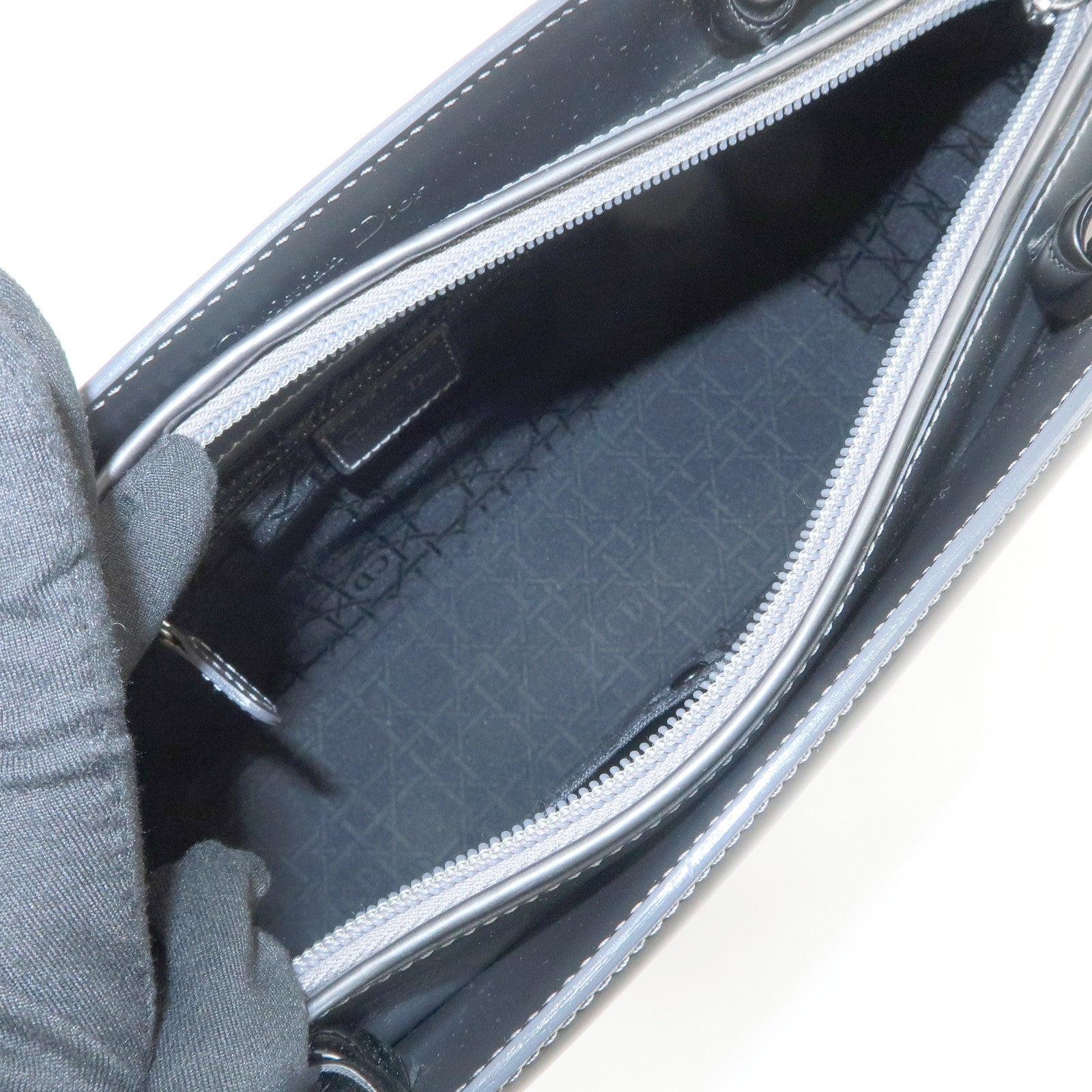 Christian Dior Maris Pearl Logo Leather Hand Bag Gray