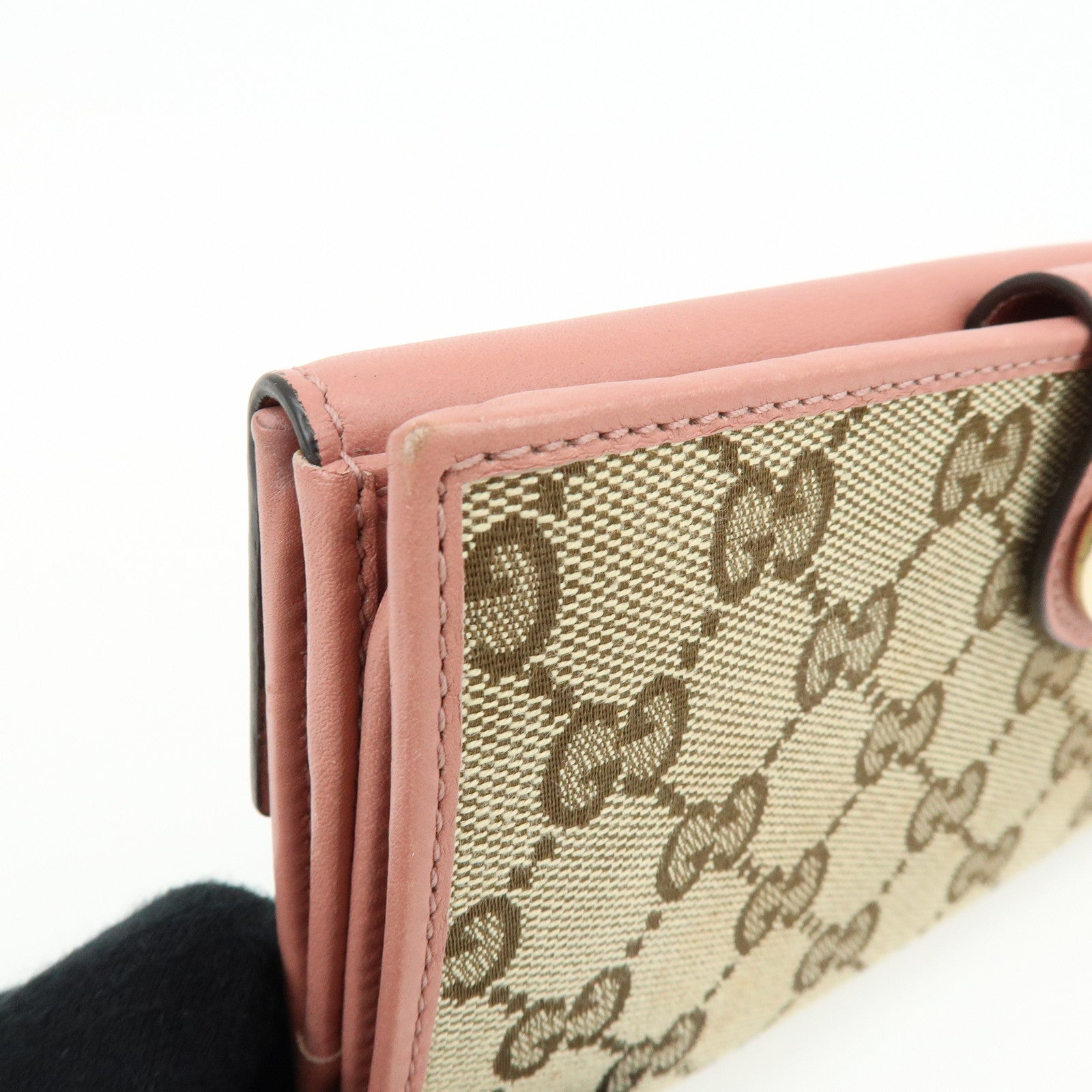 GUCCI Lovely Heart GG Canvas Leather Bi-fold Long Wallet 203550