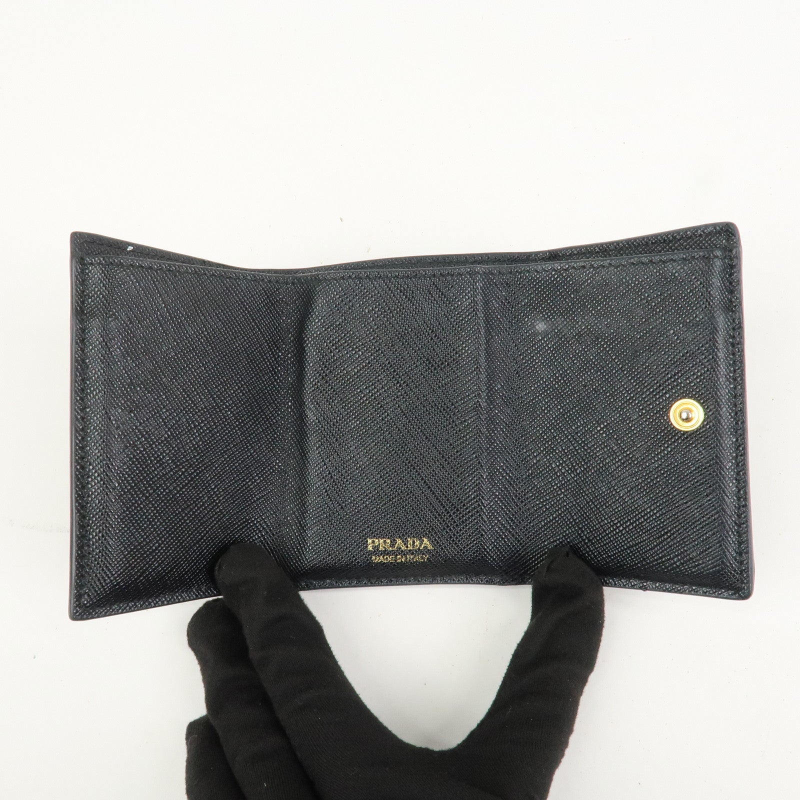 PRADA Triangle Logo Saffiano Leather Tri-fold Wallet Black 1MH021