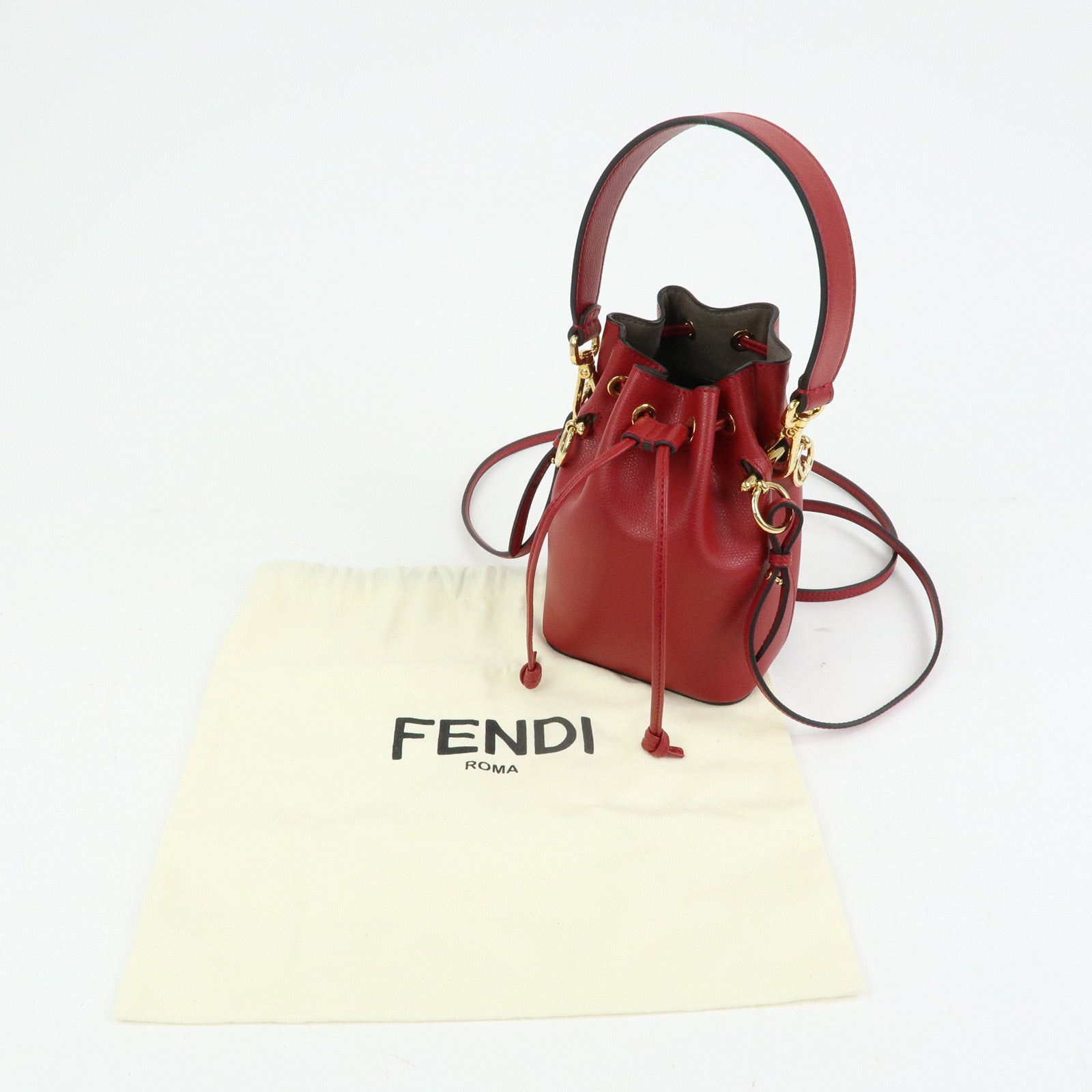 FENDI Mon Tresor Leather 2Way Bag Hand Bag Shoulder Bag Red 8BS010