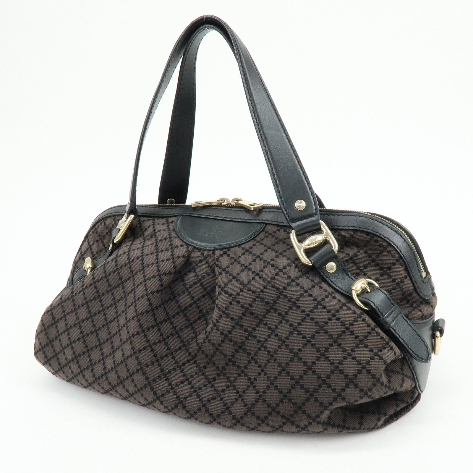 GUCCI Diamante Canvas Leather Shoulder Boston Bag Brown 269930