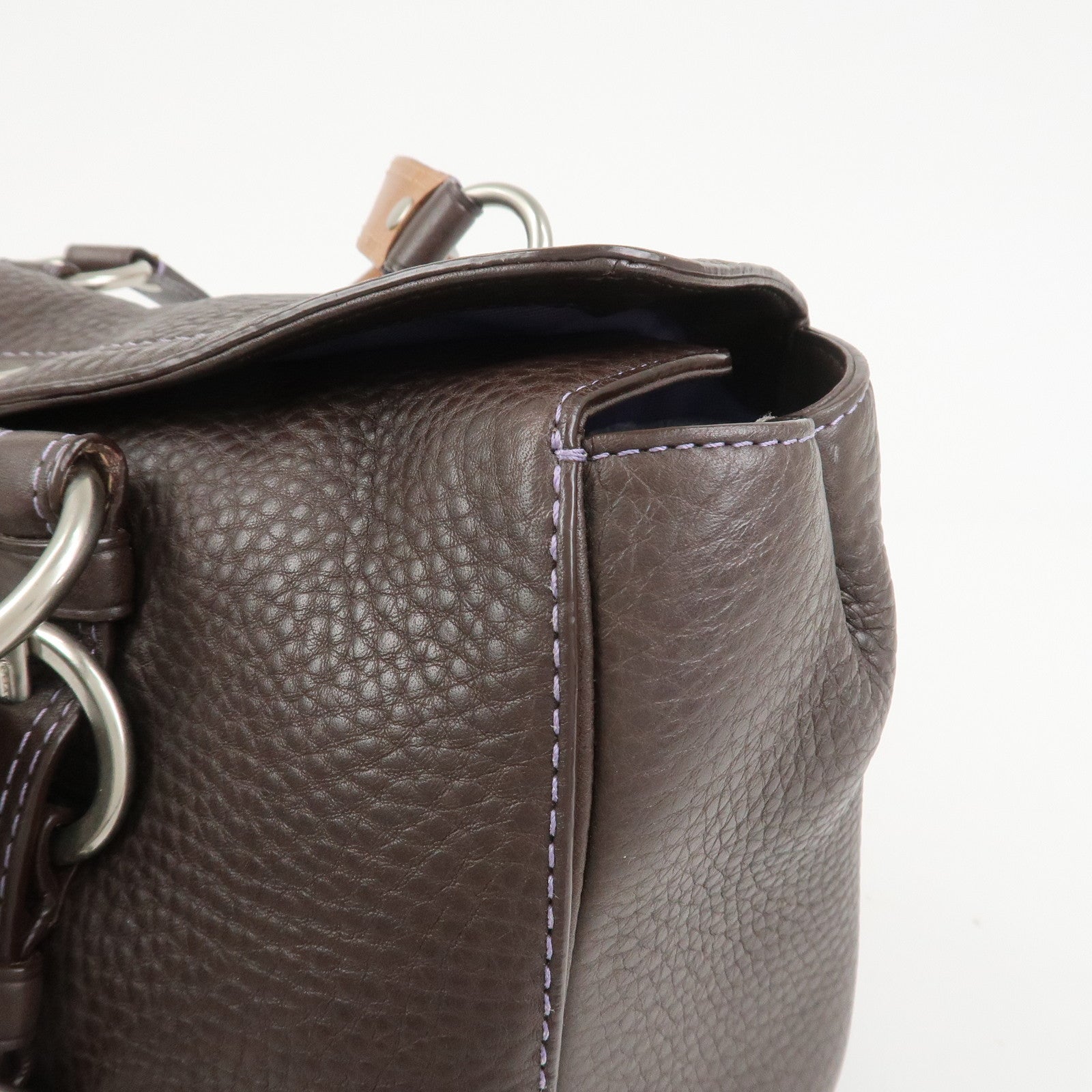 COACH Logo Leather Shoulder Bag Hand Bag Boston Bag Dark Brown