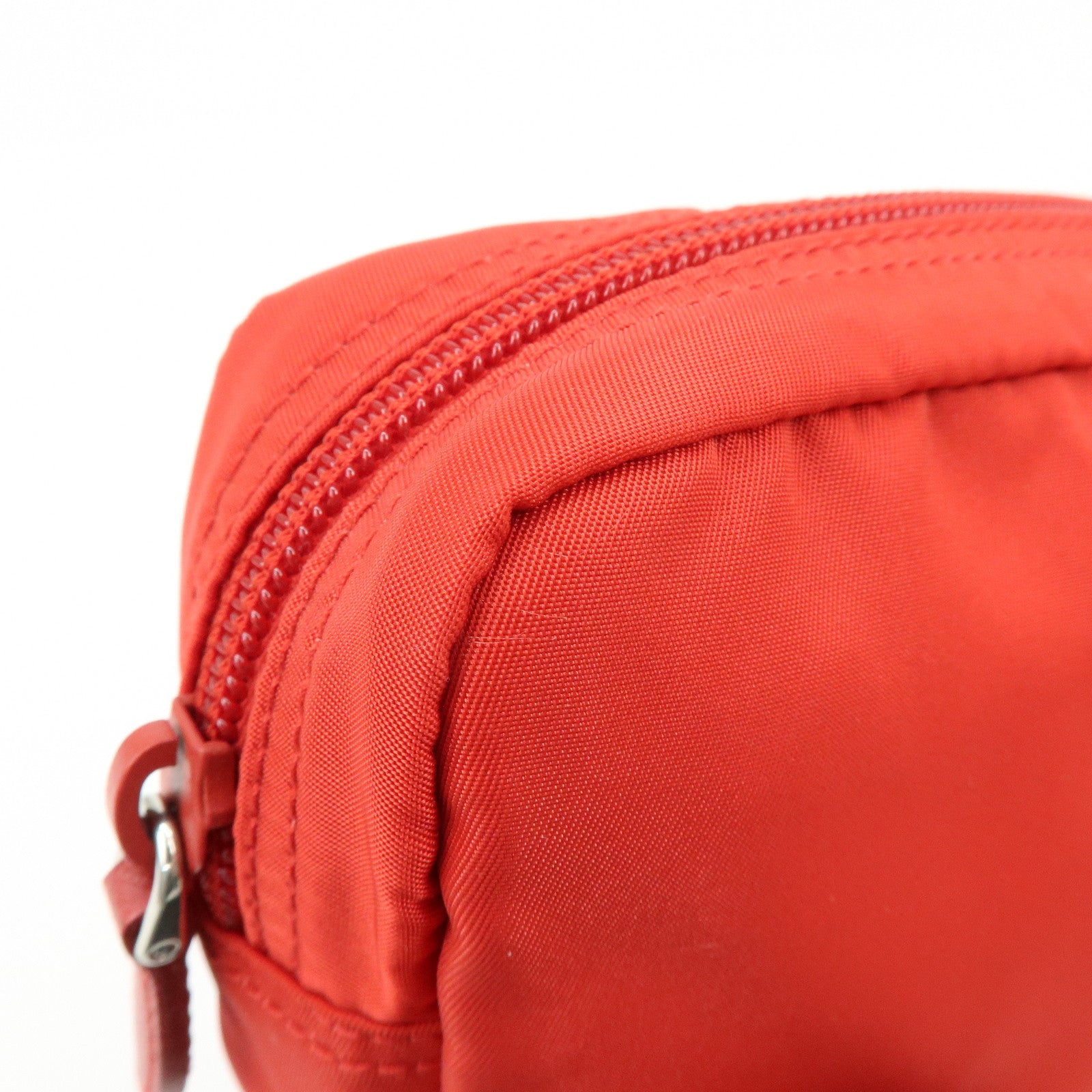 PRADA Triangle Logo Nylon Pouch Cosmetic Pouch Red