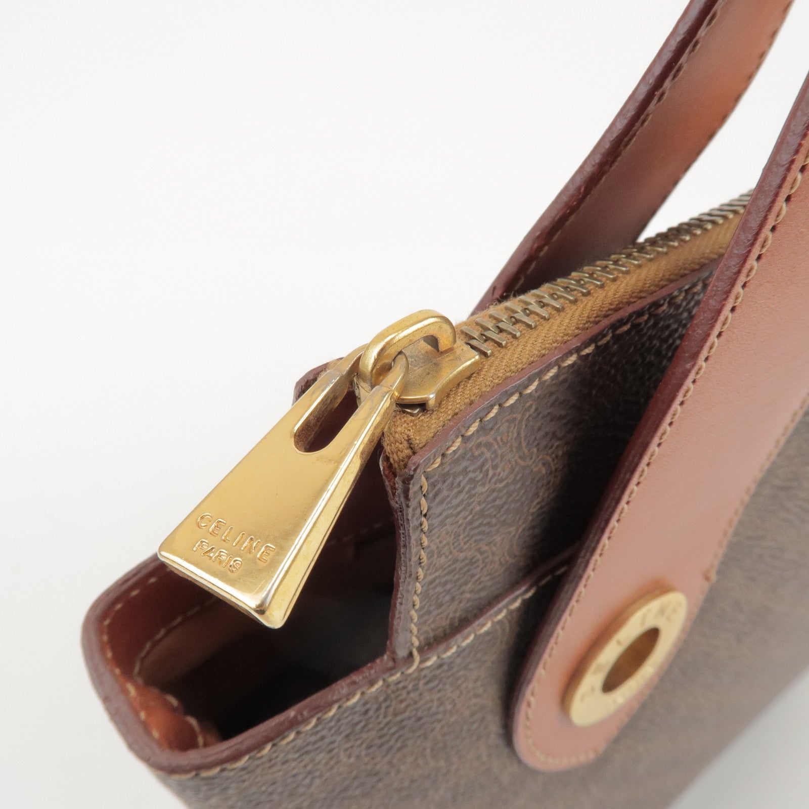 CELINE Macadam PVC Coated Canvas Leather Hand Bag Tote Bag Brown