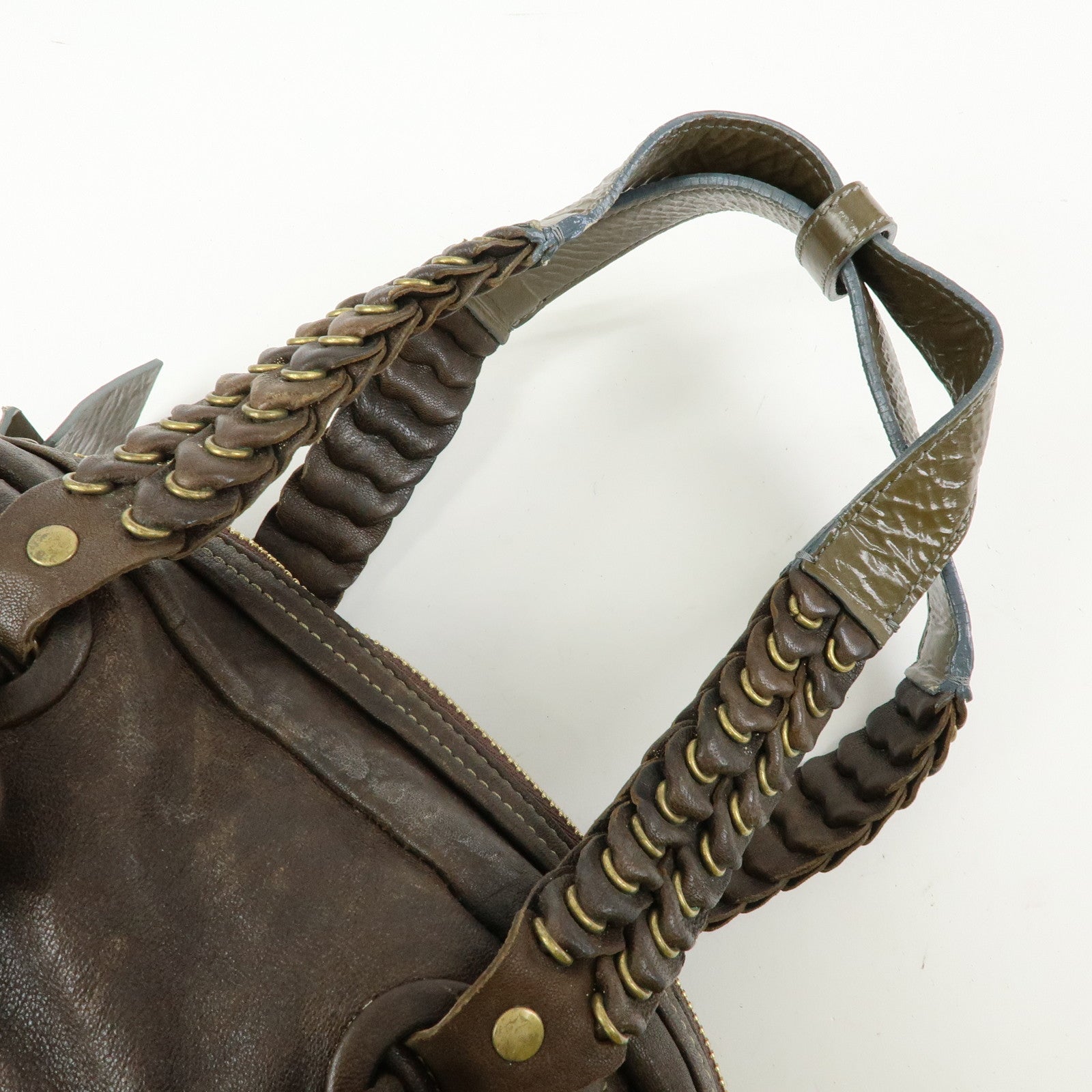 Chloe Leather Shoulder Bag Mini Boston Bag Brown