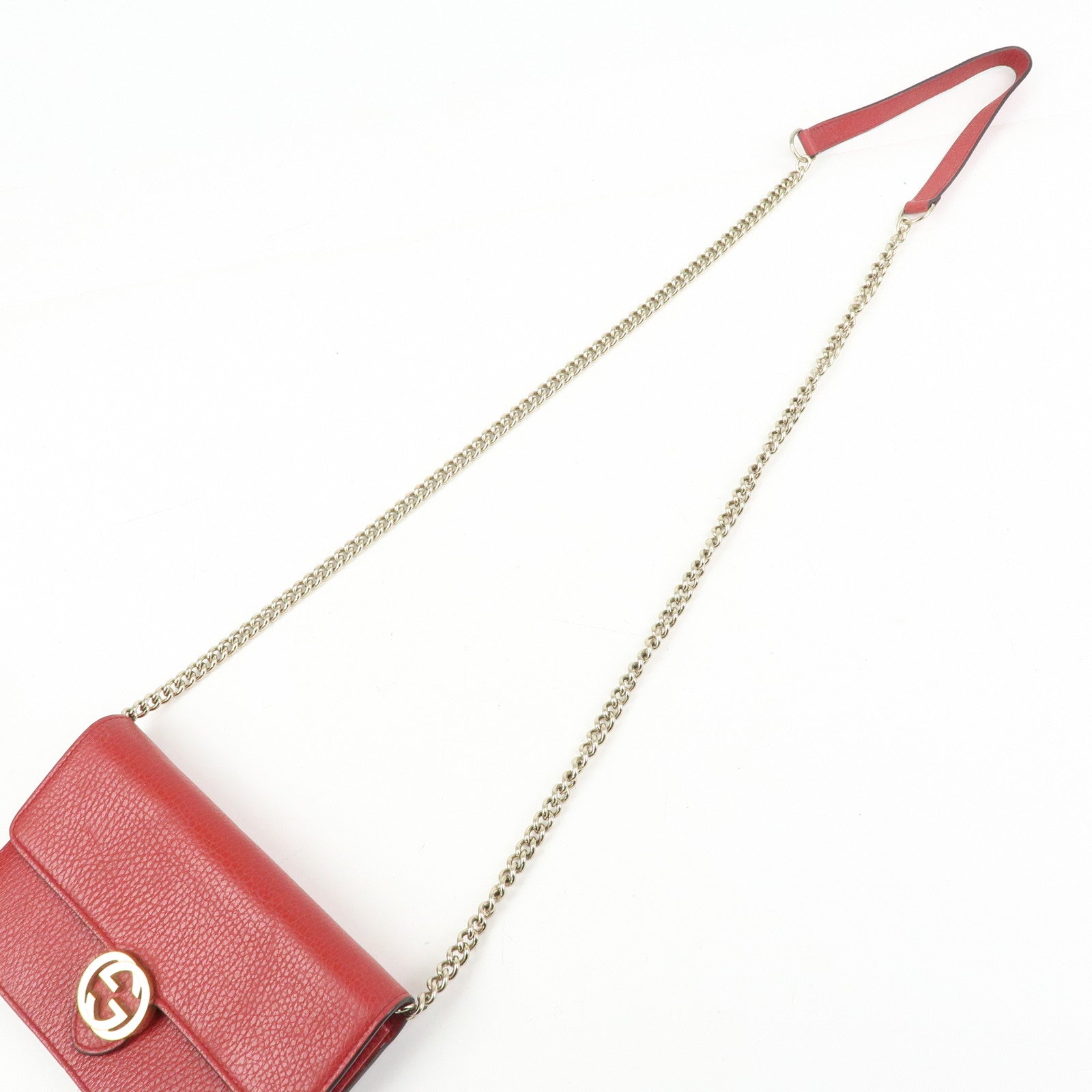 GUCCI Interlocking G Leather Chain Wallet Shoulder Bag Red 510314