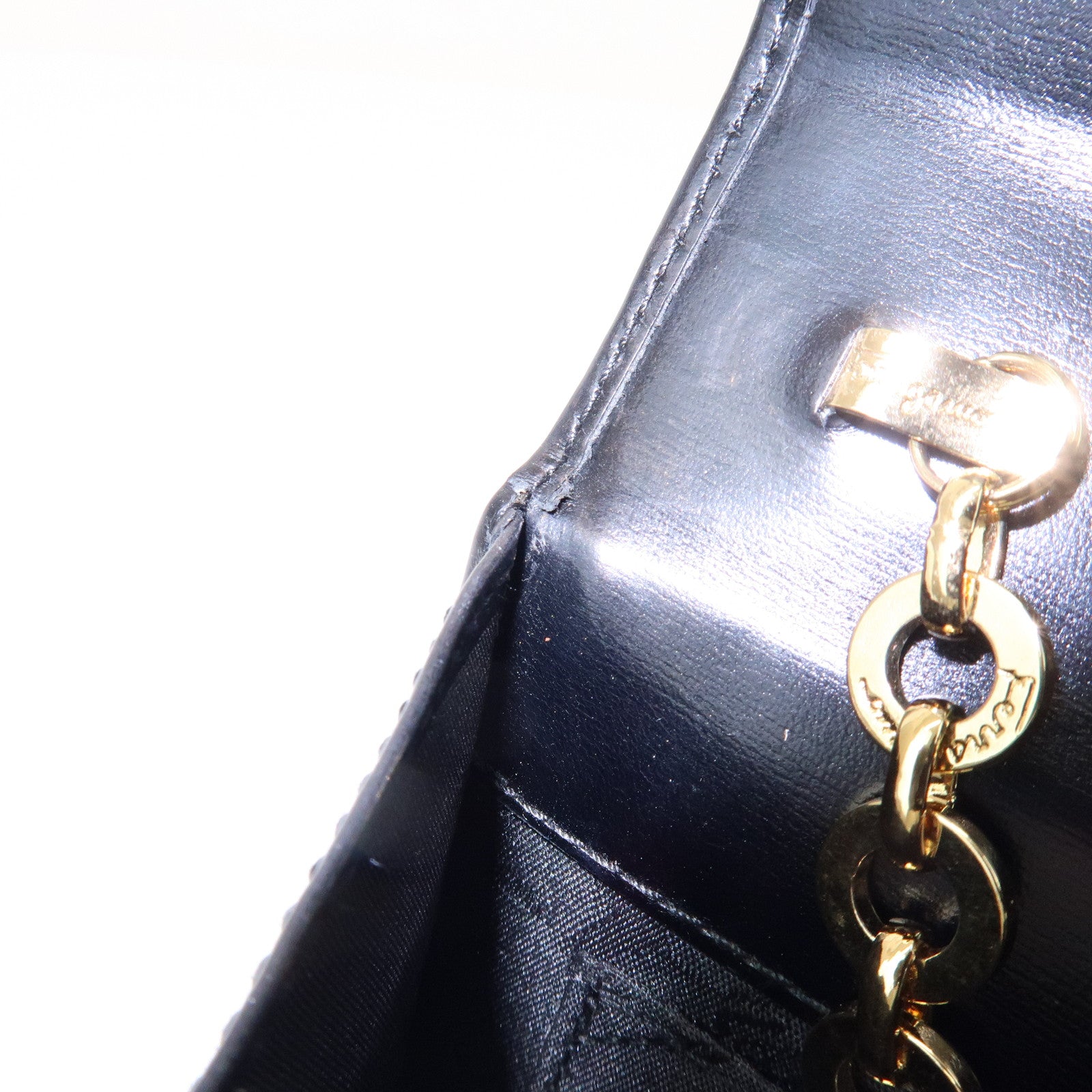 Ferragamo Gancini Leather Chain Shoulder Bag Black